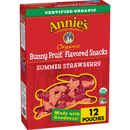 AnnieS Organic Bunny Fruit-Flavored Snacks, Summer Strawberry, Gluten Free, 12 Ct, 9.6 Oz.