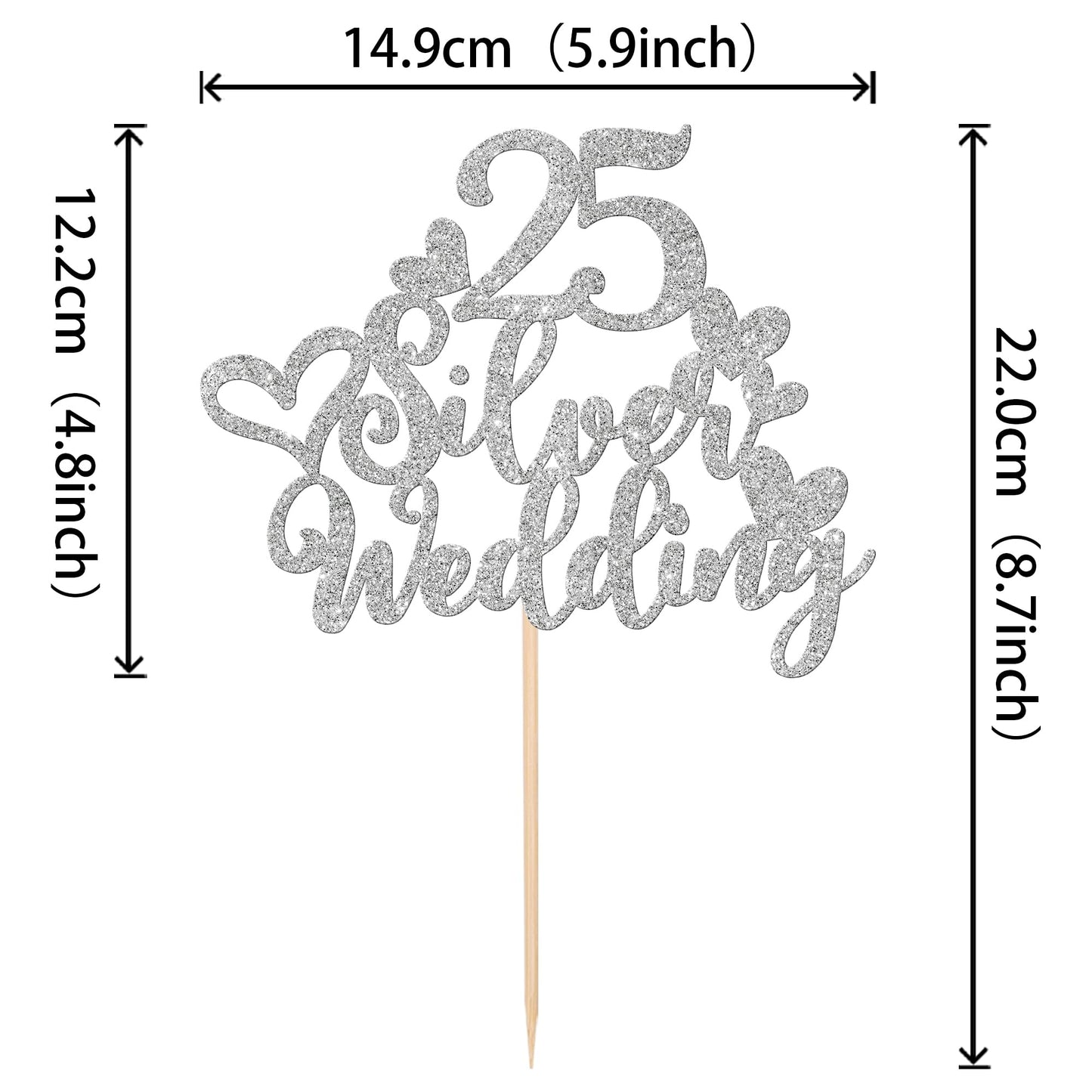 25 Pcs 25Th Anniversary Cupcake Toppers With 25 Silver Wedding Cake Topper Glitter Heart 25Th Wedding Anniversary Cupcake Picks