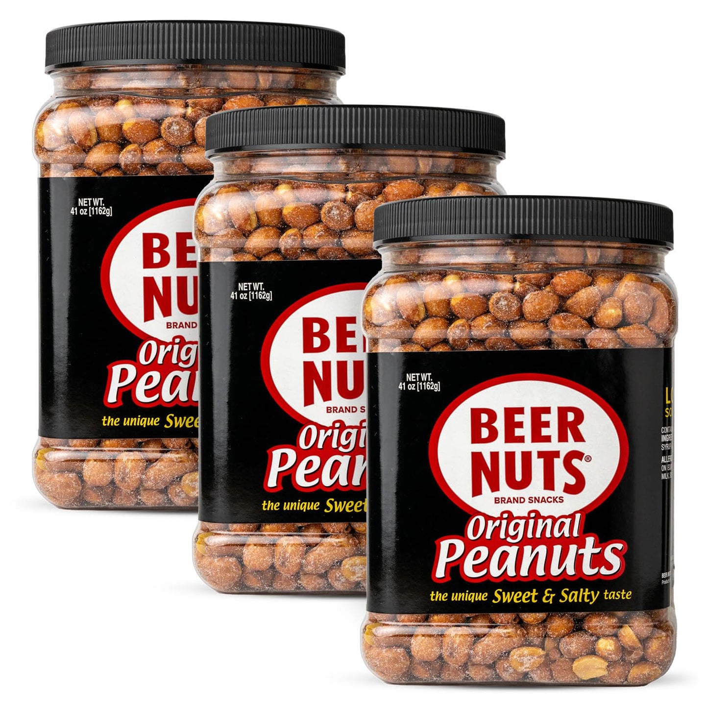 Malt-Inspired Nuts Original Peanuts - Sweet & Salty Bar Nuts - Gluten Free, Kosher, Low Sodium Peanut Snacks Made In The Usa - 41Oz Family Size Resealable Jar (Pack Of 3)