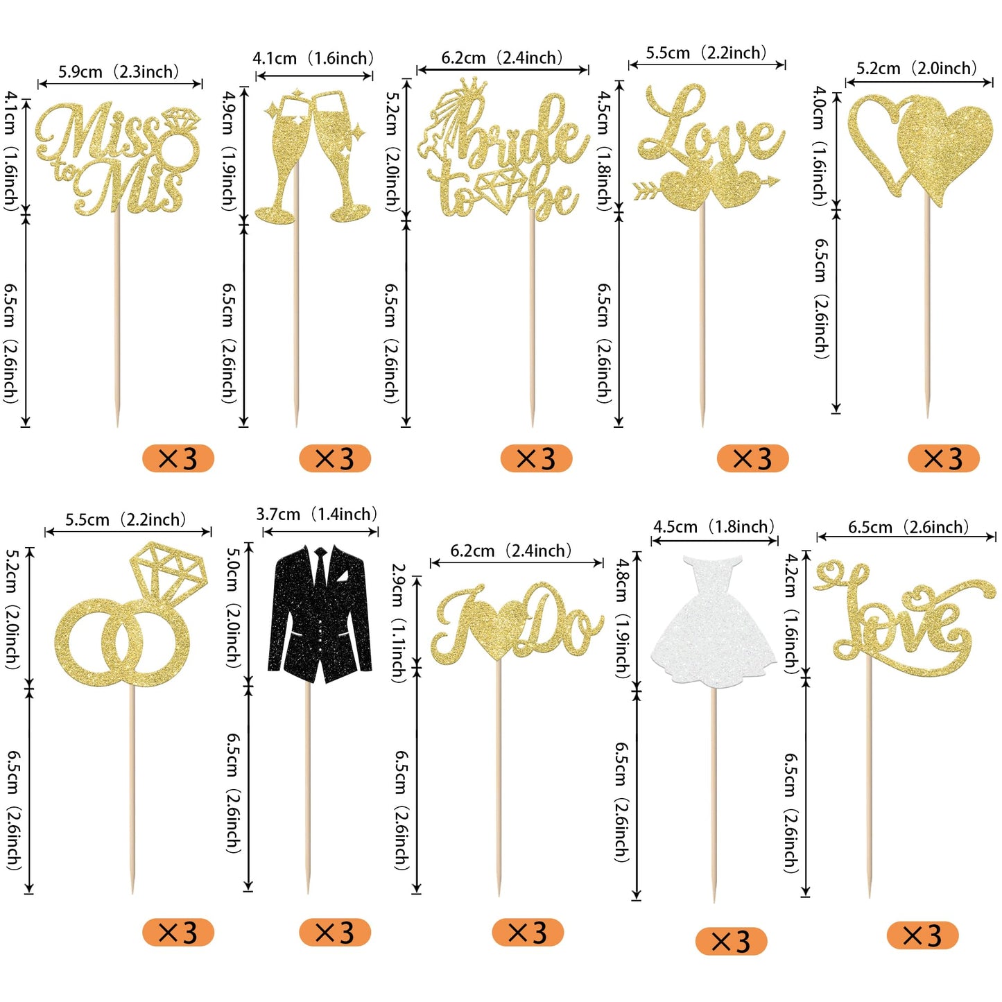 YCTHUNFISH Bride to Be Cupcake Toppers, 30 Pack Glitter Diamond Ring, Gold Decorations for Bridal Shower, Wedding, Bachelorette Party