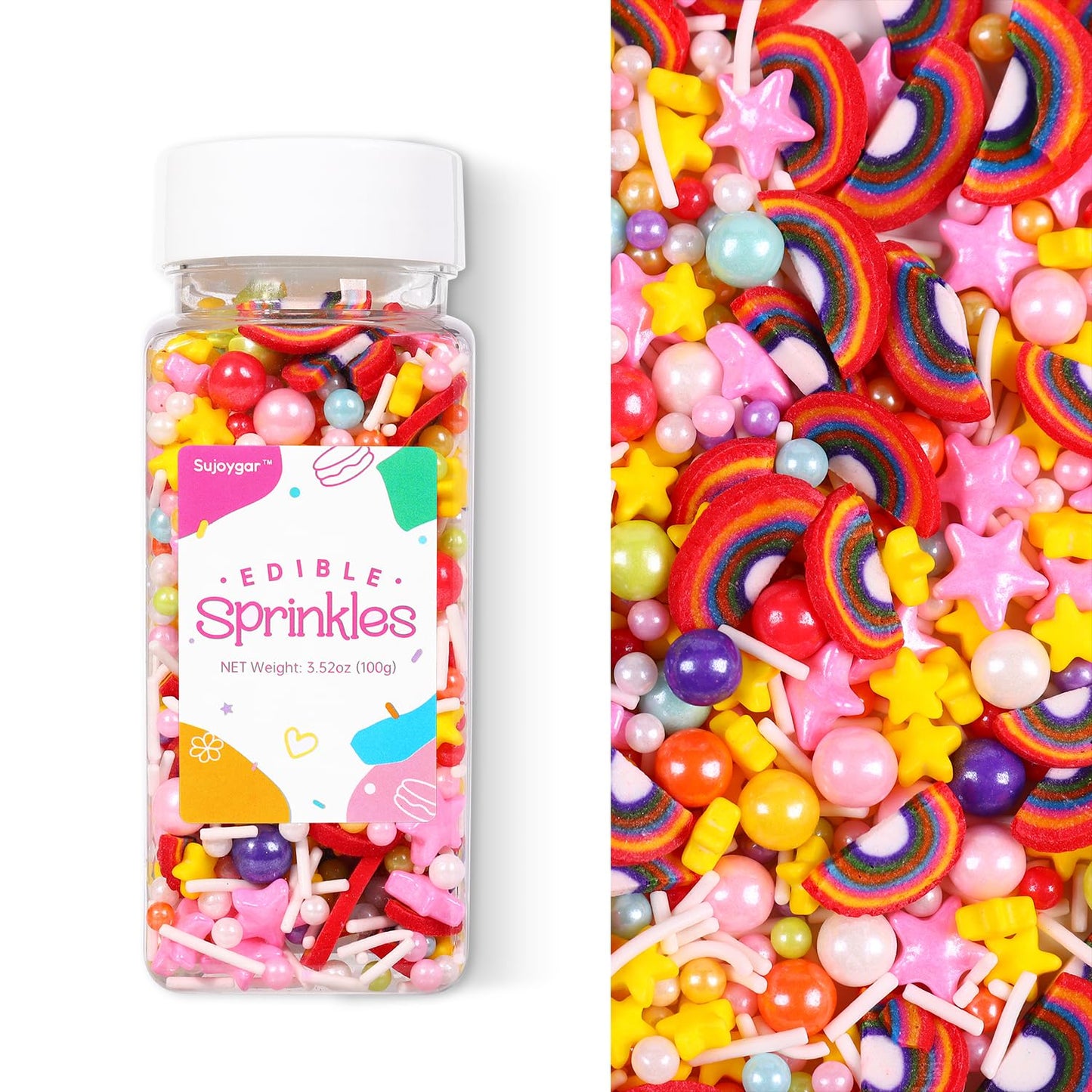 Rainbow Sprinkles For Cake Decorating, Pink Yellow Green Sprinkles Mix, Edible Sprinkles For Cupcake Toppers Ice Cream Cookie Ba