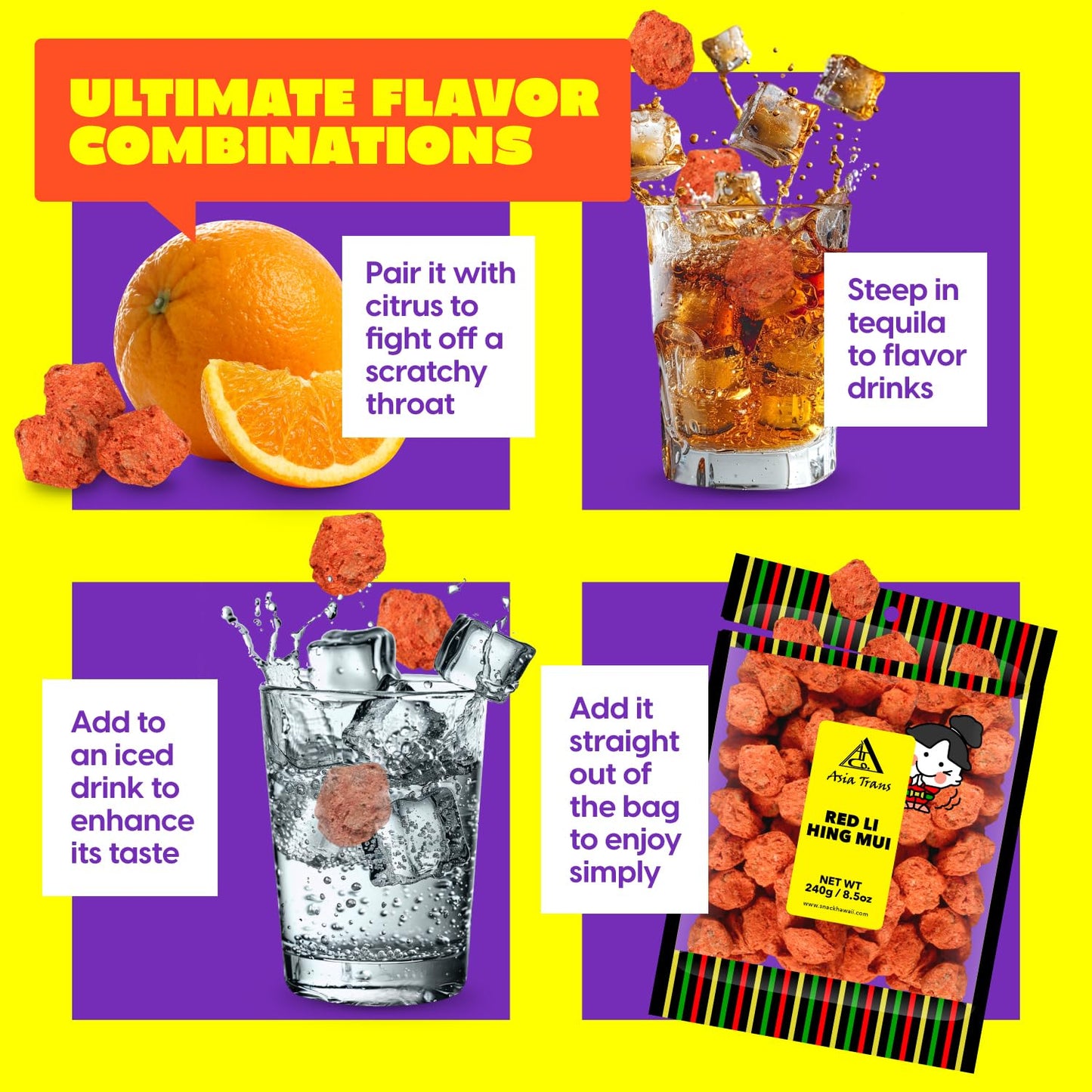 Asia Trans & Co. Dried Li Hing Mui   Seed Plums - Sweet, Sour & Salty - 8.5 Ounce Pack