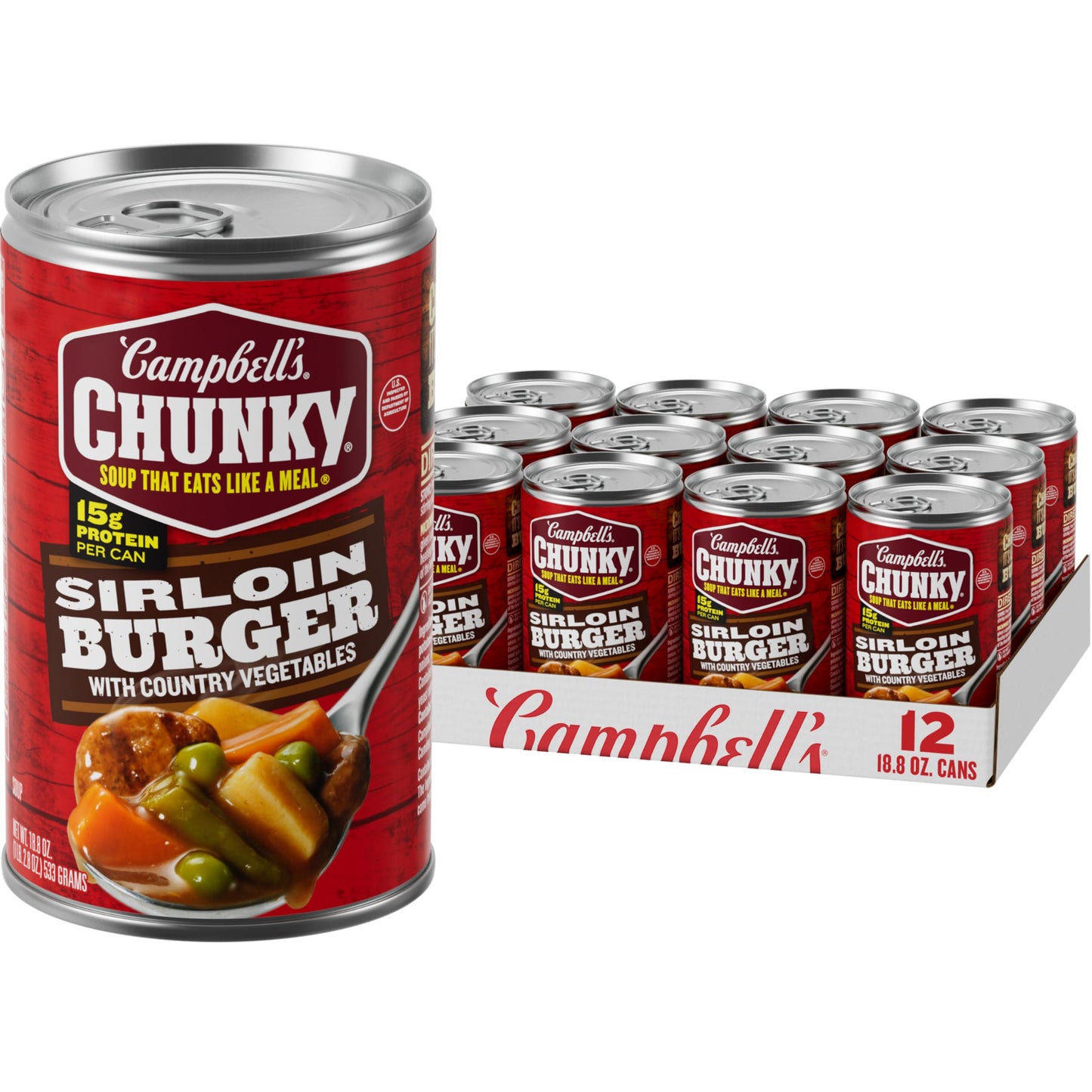 Campbells Chunky Soup, Sirloin Burger With Country Vegetable Beef Soup, 18.8 oz Can (Case of 12)