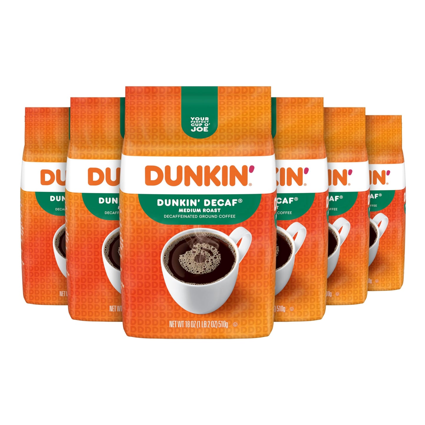 Dunkin Decaf Medium Roast Ground Coffee - 18 Ounce (Pack of 6)