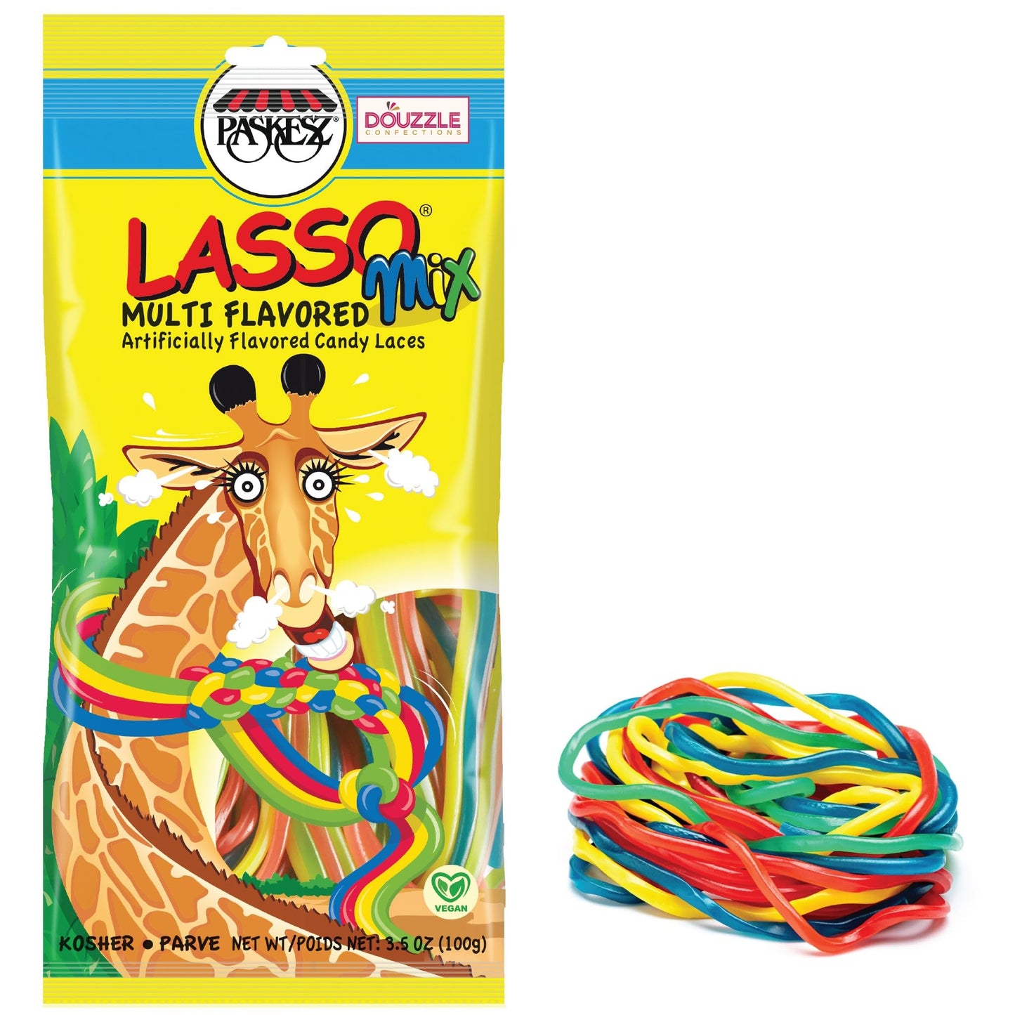 DOUzzle Back To School Lasso Licorice Laces Candy Shoe Strings Rainbow Multi Flavored Mix (3.5 OZ - 1 Pack) Goodie Bag Stuffer, 
