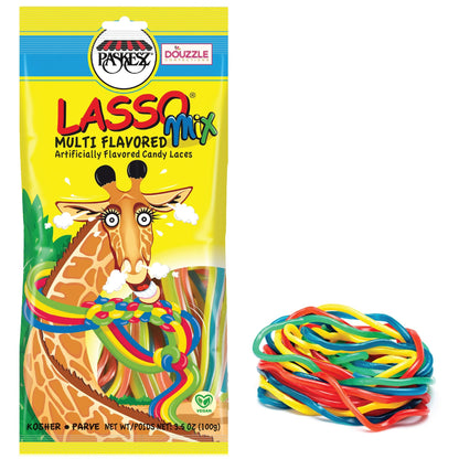 DOUzzle Back To School Lasso Licorice Laces Candy Shoe Strings Rainbow Multi Flavored Mix (3.5 OZ - 1 Pack) Goodie Bag Stuffer, 