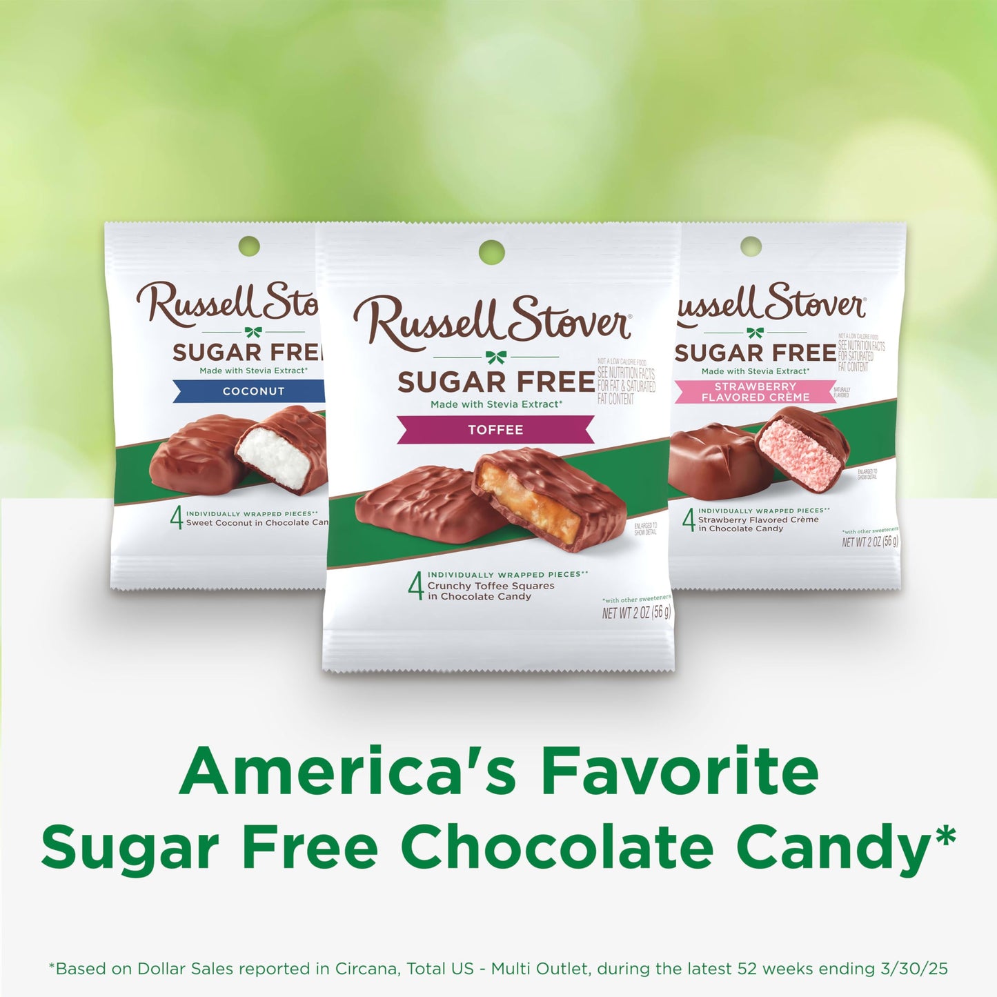 RUSSELL STOVER Sugar Free Toffee Squares in Chocolate Candy, 2 oz. bag (Pack of 10)