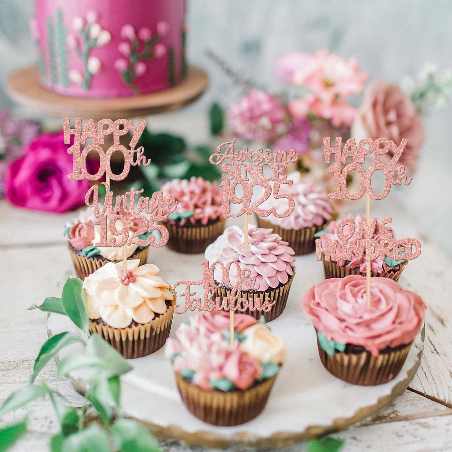 30Pcs Vintage 1923 Cupcake Toppers Glitter One Hundred 100 Fabulous Happy 100Th Birthday Cupcake Picks Awesome Since 1923 Cake D