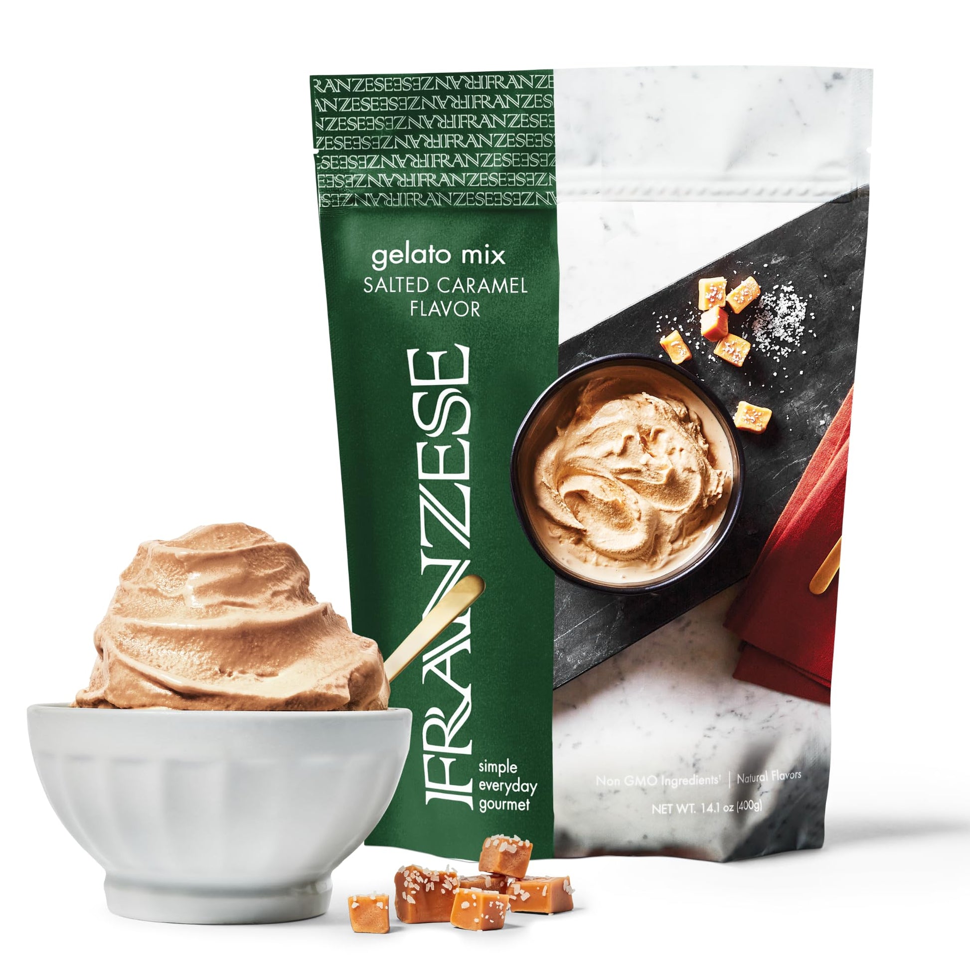Franzese Salted Caramel Gelato Mix | Imported From Italy | Enjoy A Homemade Treat In Minutes | Easy To Use, Just Add Milk & It'S
