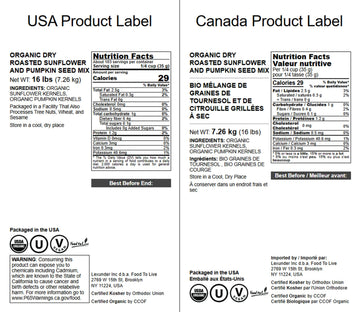 Food to Live Organic Dry Roasted Sunflower and Pumpkin Seed Mix, 16 Pounds - Oven Roasted, No Oil added, Healthy, Natural Snack,