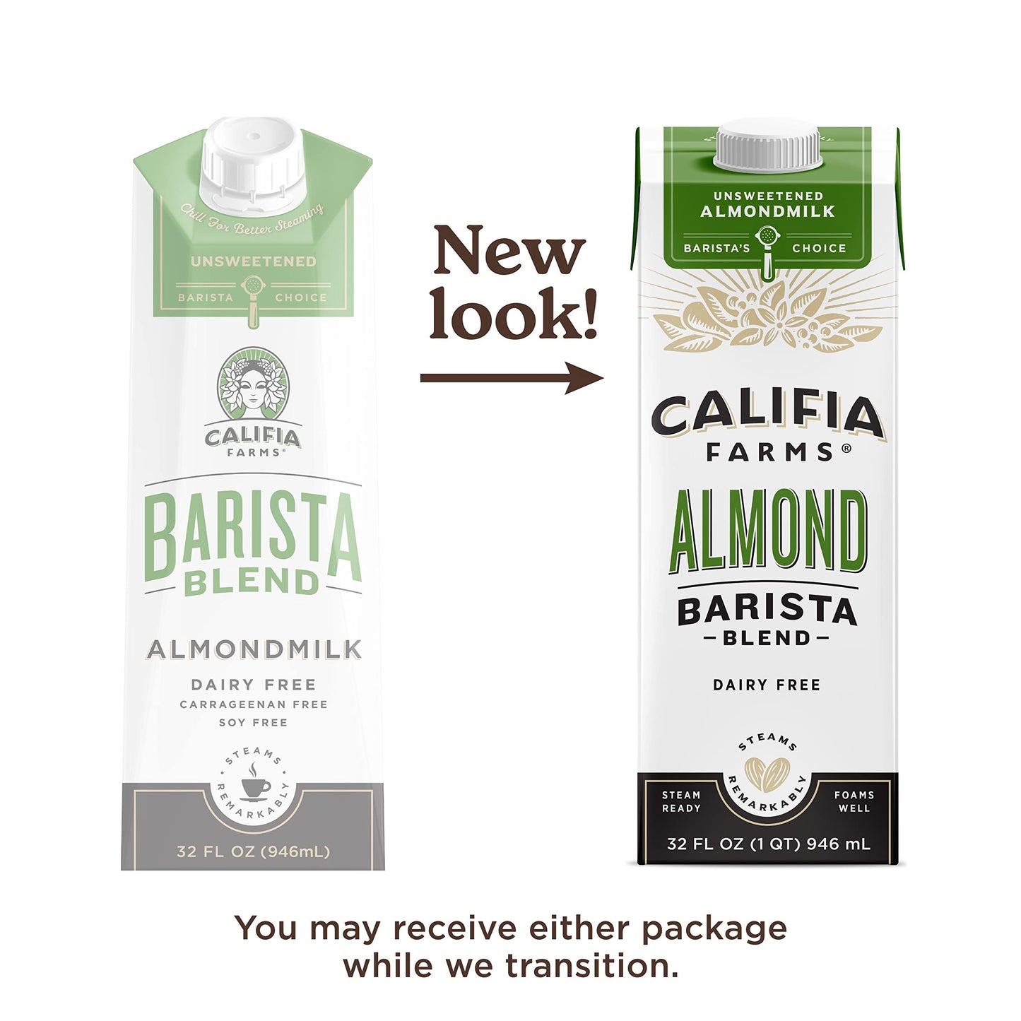 Califia Farms - Unsweetened Almond Barista Blend Almond Milk, 32 Oz (Pack Of 6), Shelf Stable, Dairy Free, Plant Based, Vegan, G
