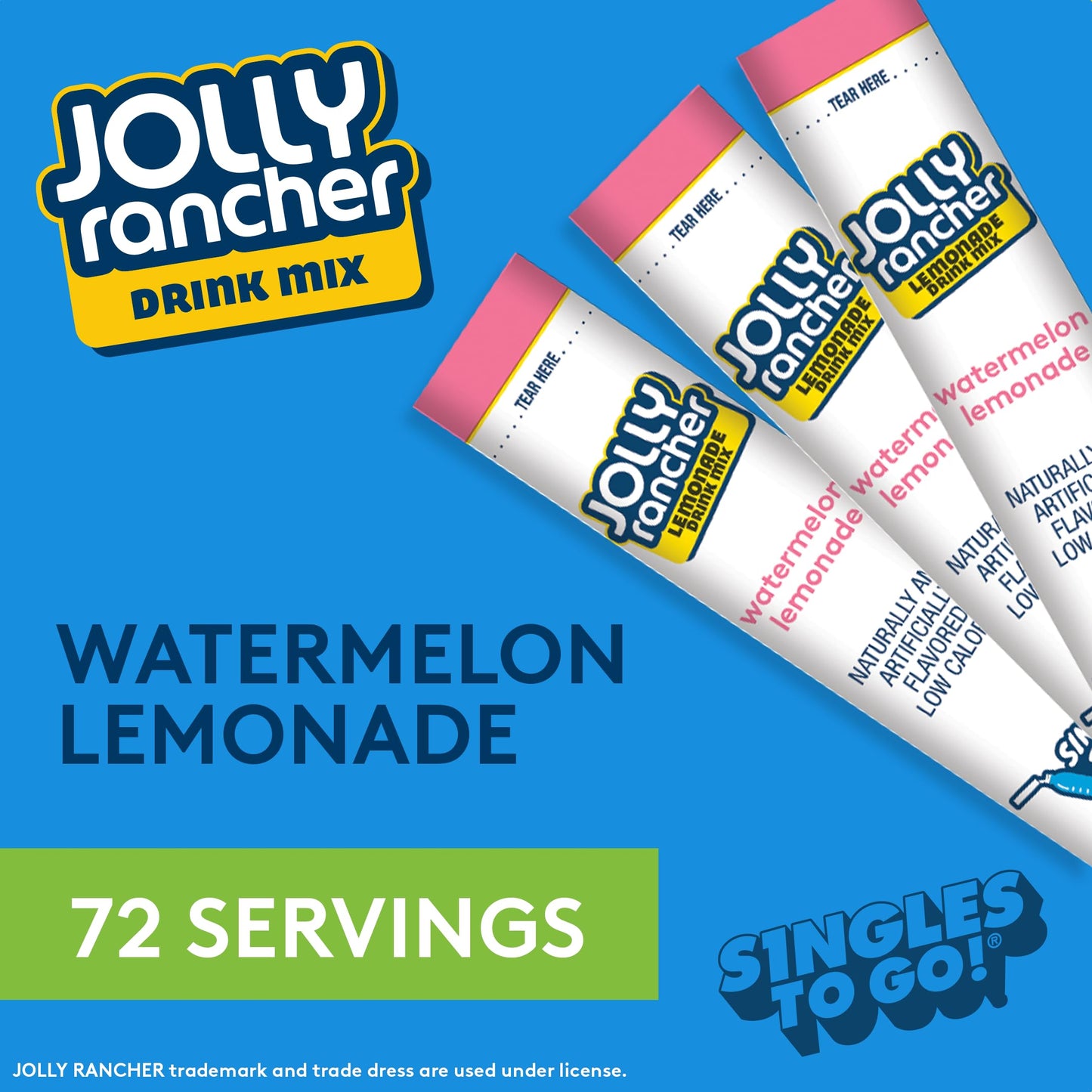 SINGLES TO GO! Jolly Rancher Watermelon Lemonade Drink Mix, 12 Boxes, 72 Packets, 0.5 Ounce Each