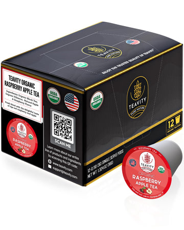 Organic Raspberry Apple Black Tea Pods For Keurig - Naturally Caffeinated Fruit Tea By Teavity (12 Tea Pods)