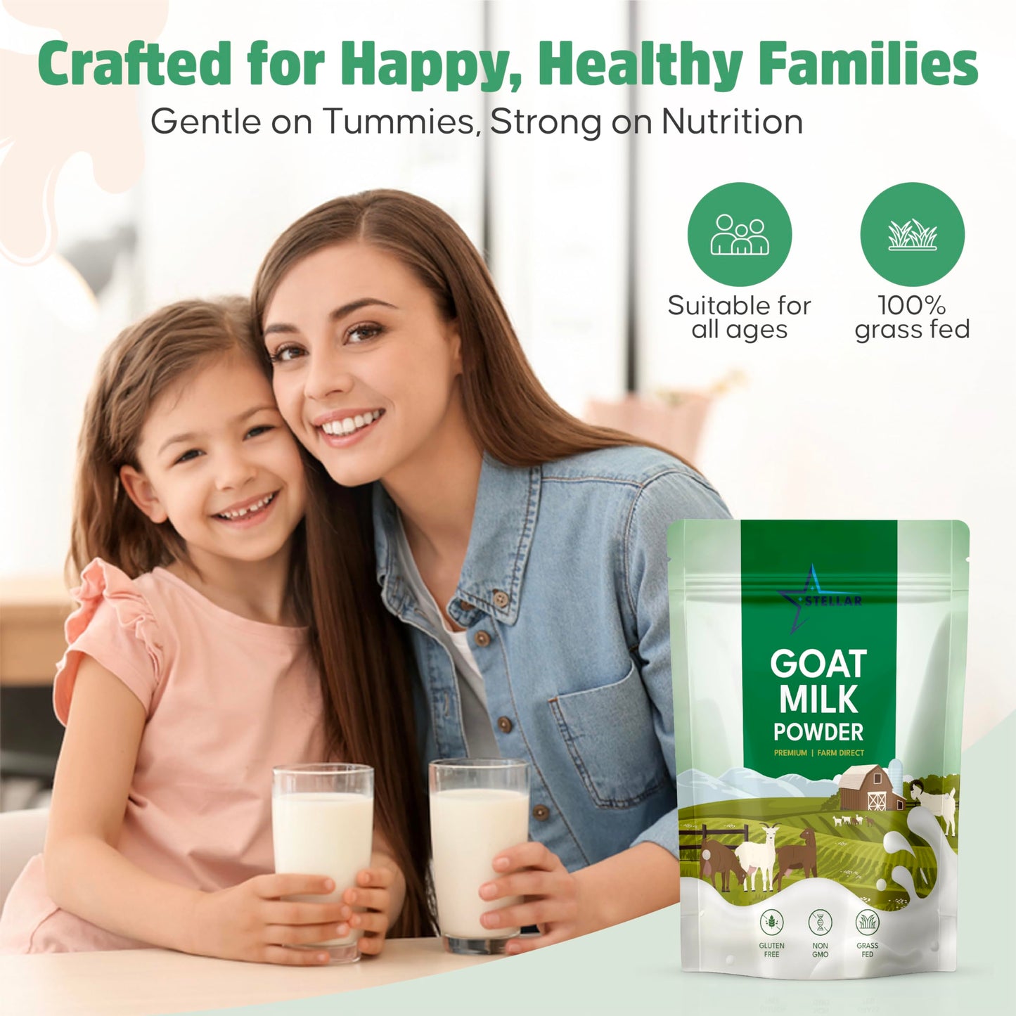 Stellar Goat Milk Powder - 2 lb | Grass-Fed from Australia | Easy to Digest  High in Protein  Calcium & Probiotics | Pure  Non-GMO  Gluten-Free  Pet Friendly  No Additives