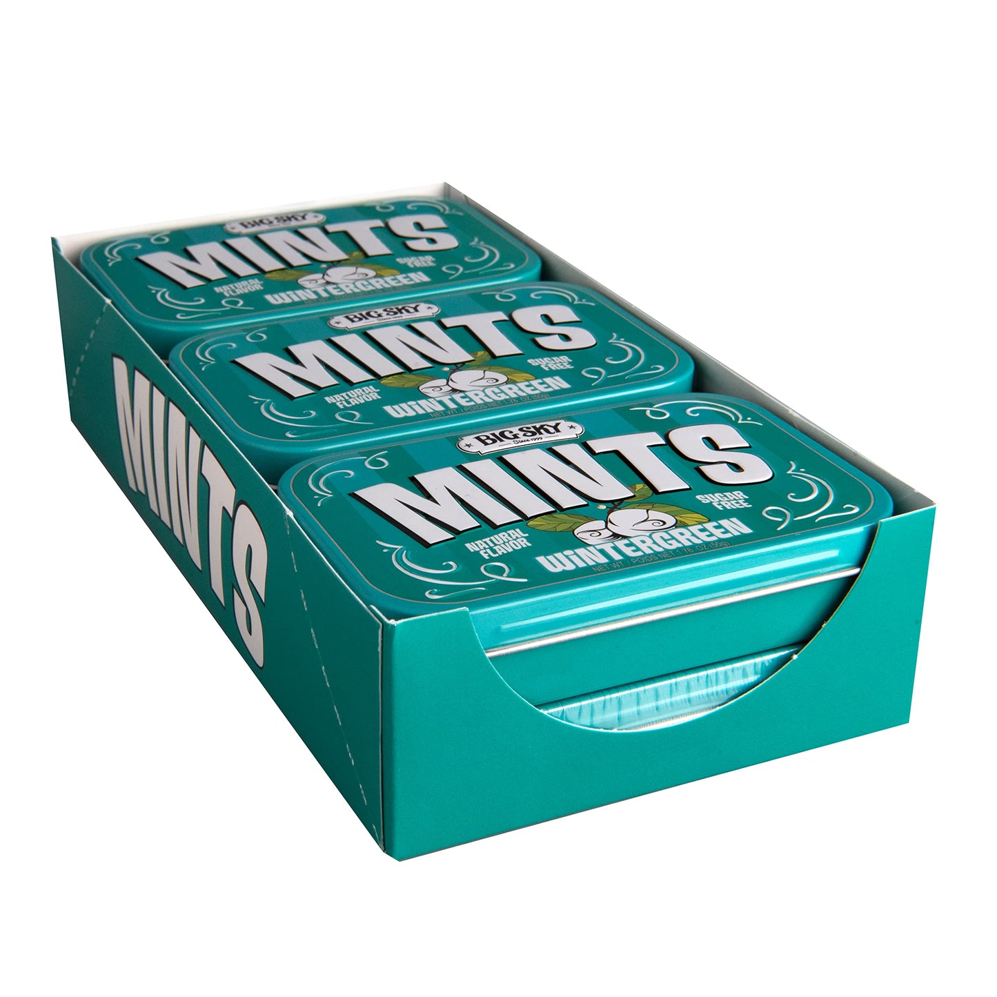 Big Sky Sugar Free Wintergreen Mint Candy, 50G Tin - 6 Count Display Tray