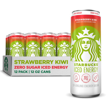 Starbucks Iced Energy  Strawberry Kiwi  Zero Sugar Energy Drink  Plant Based Energy Blend  Hydration  Mental Clarity  12 Fl Oz Cans (Pack Of 12)