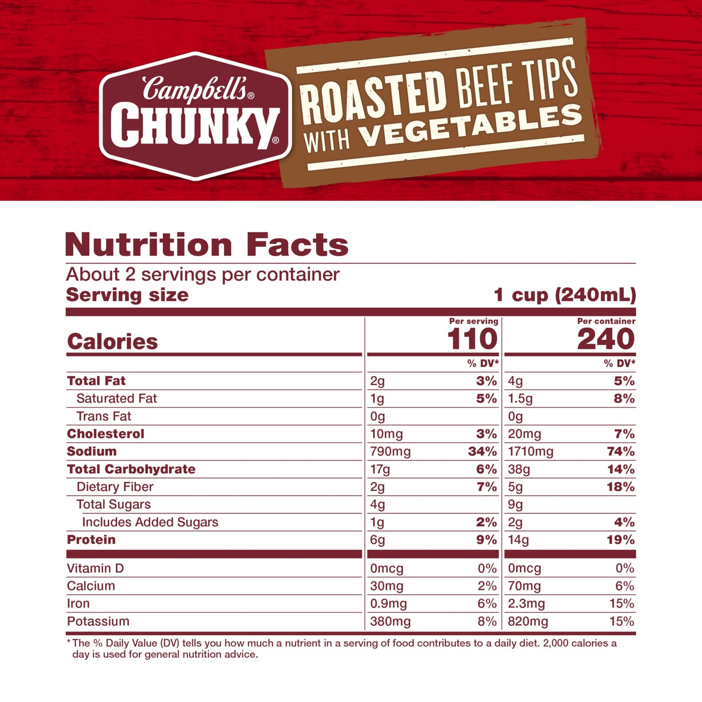 Campbell’S Chunky Soup, Roast Beef Tips With Vegetables Soup, 18.8 Oz Can (Case Of 12)