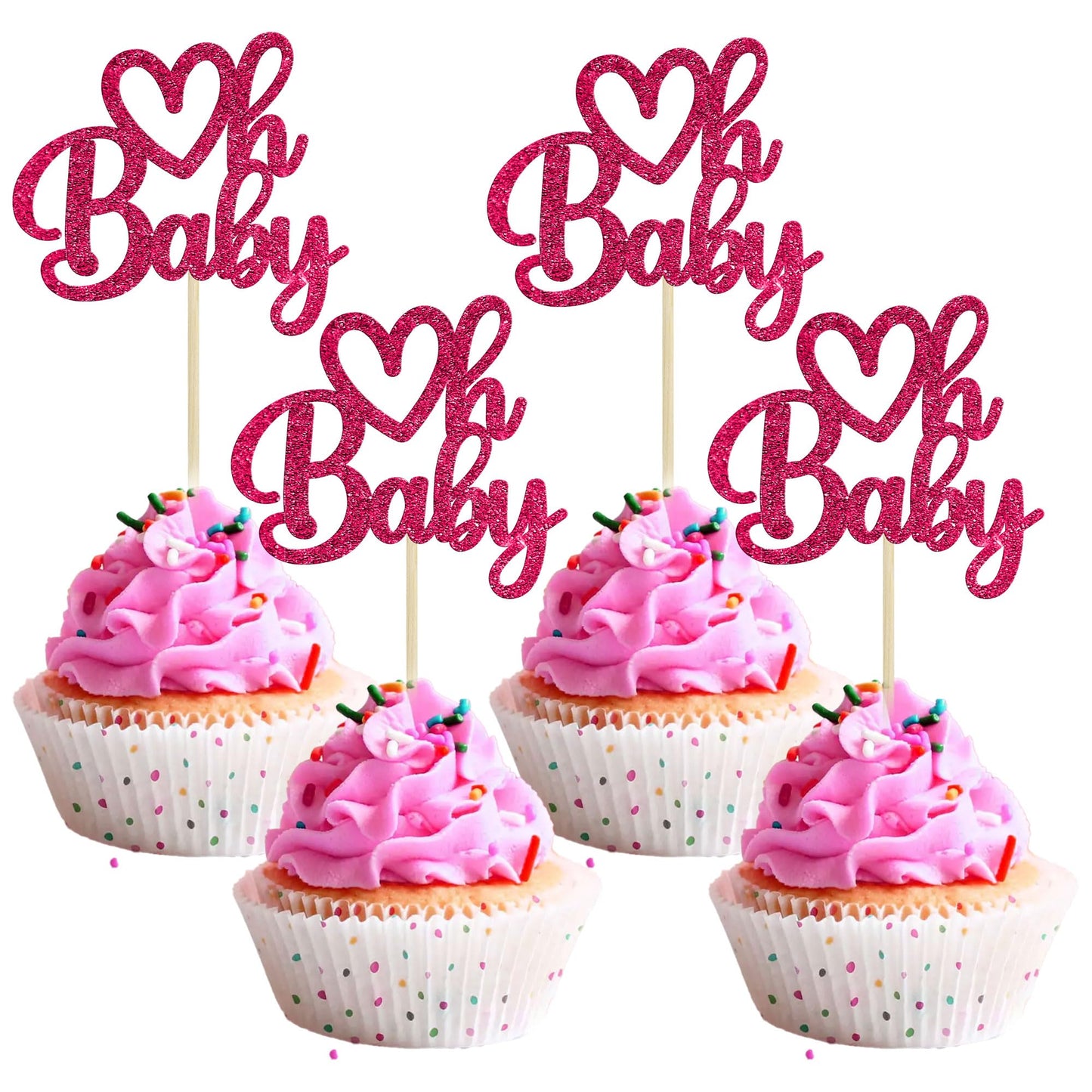 Gyufise 24 Pack Pink Glitter Valentine Oh Baby Cupcake Toppers Valentine Day Cake Toppers Baby Shower Cupcake Picks For Valentine Theme Boys Girls Birthday Party Cake Decorations
