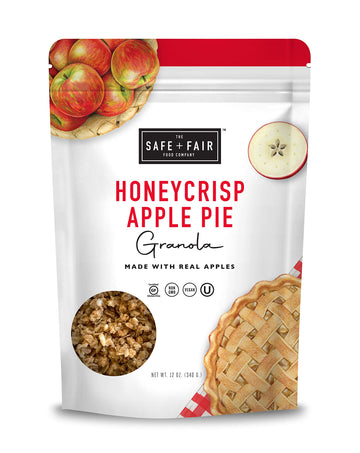 Safe + Fair Honeycrisp Apple Pie Granola - Gluten-Free, Vegan & Plant-Based Snack with Real Honeycrisp Apples, Whole Grains, Non
