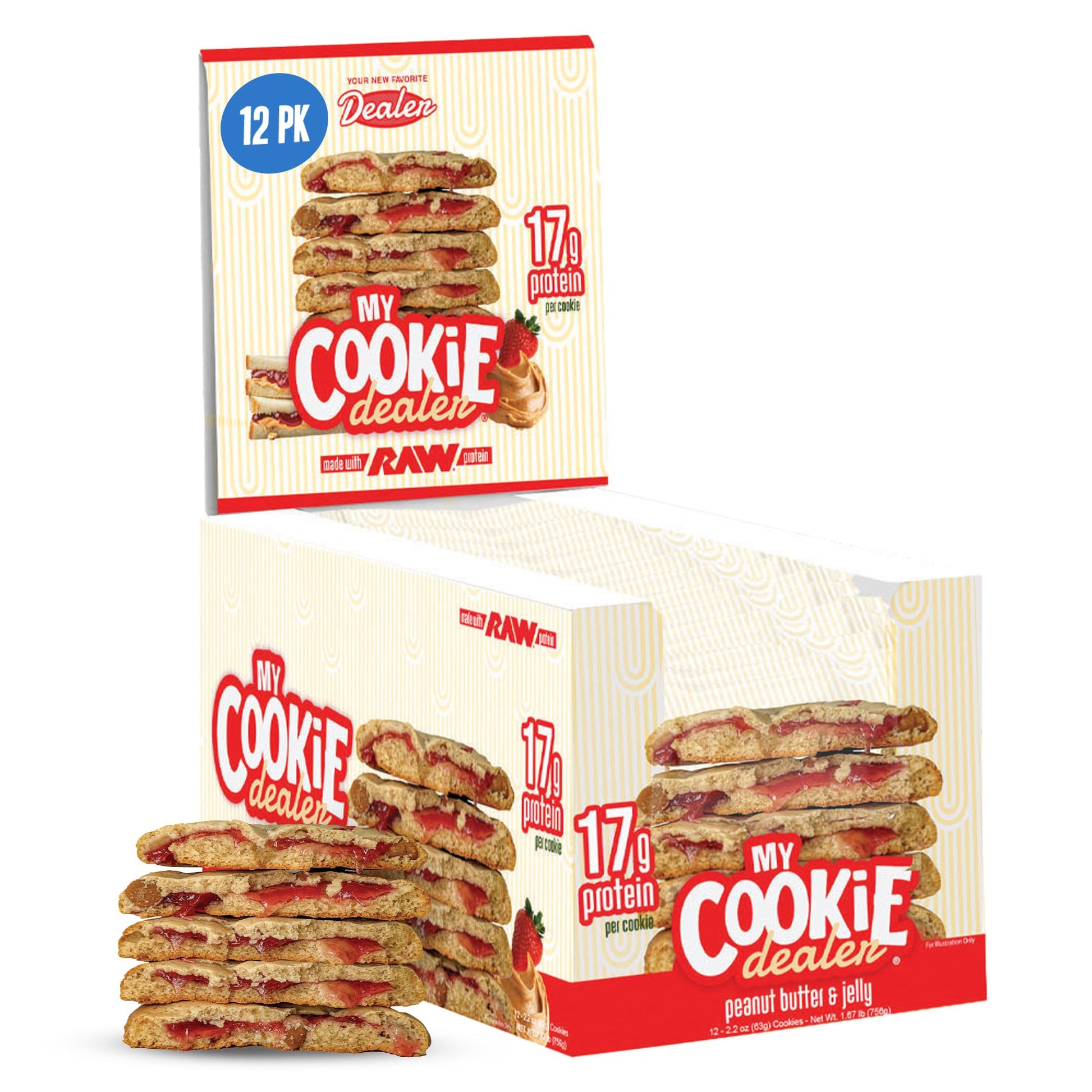 My Cookie Dealer Protein Cookies, Peanut Butter & Jelly (2.2oz, Pack of 12) - 17g Protein per Cookie - Individually Wrapped Work