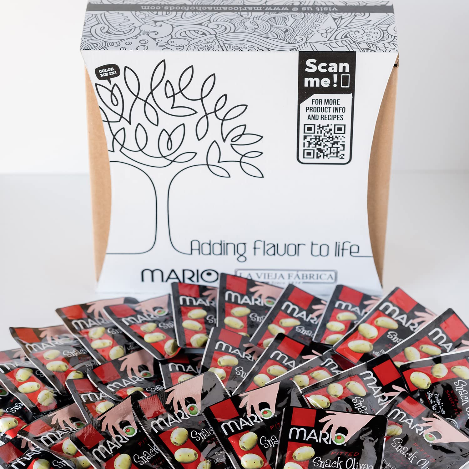 Mario Camacho Hint Of Savory Pepper Brineless Pouch Olives 25 Pack, Hint Of Savory Pepper, (Pack Of 25)