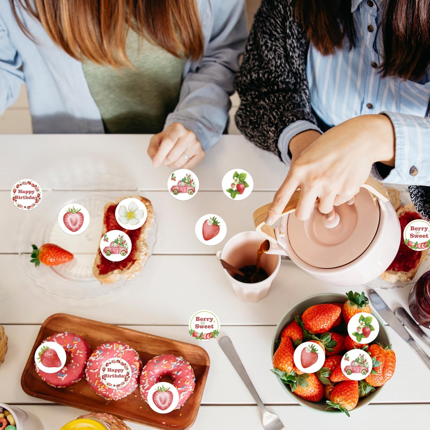 Fyeoxle 48Pcs Edible Strawberry Cupcake Toppers Wafer Paper Starwberry Flower Birthday Cake Decoration Sweet Berry Strawberry Ha