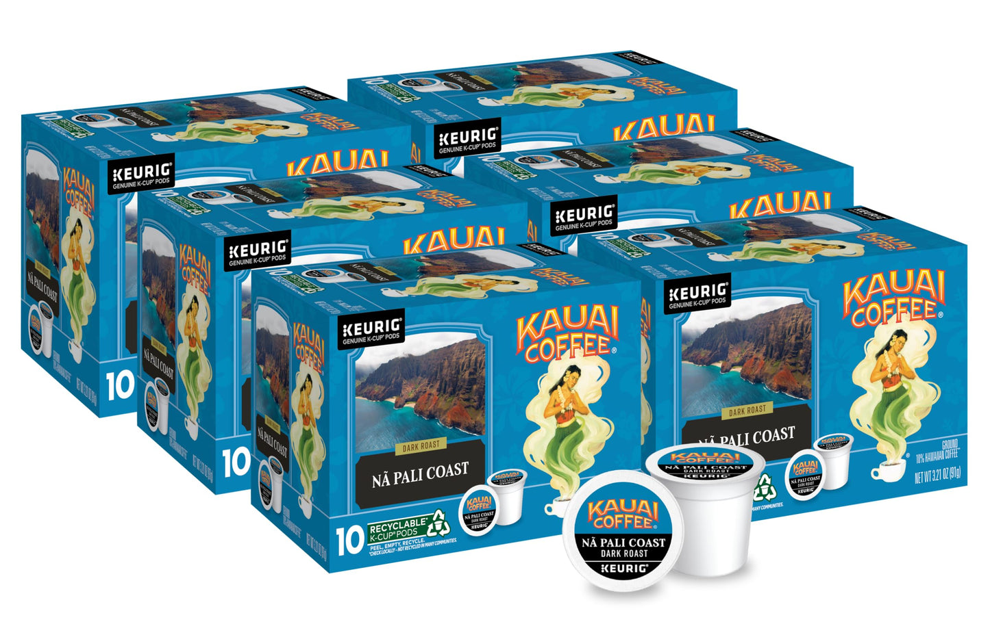 Kauai Coffee Na Pali Dark Roast Coffee Pods - Compatible with Keurig K-Cup Brewers, 10 Count (Pack of 6)