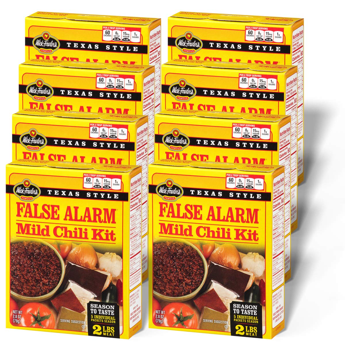 Wick Fowler'S False Alarm Mild Chili Kit, Texas Style Chili Seasoning Mix With Individual Packs Of Spices, 2.8Oz Box (Pack Of 8)