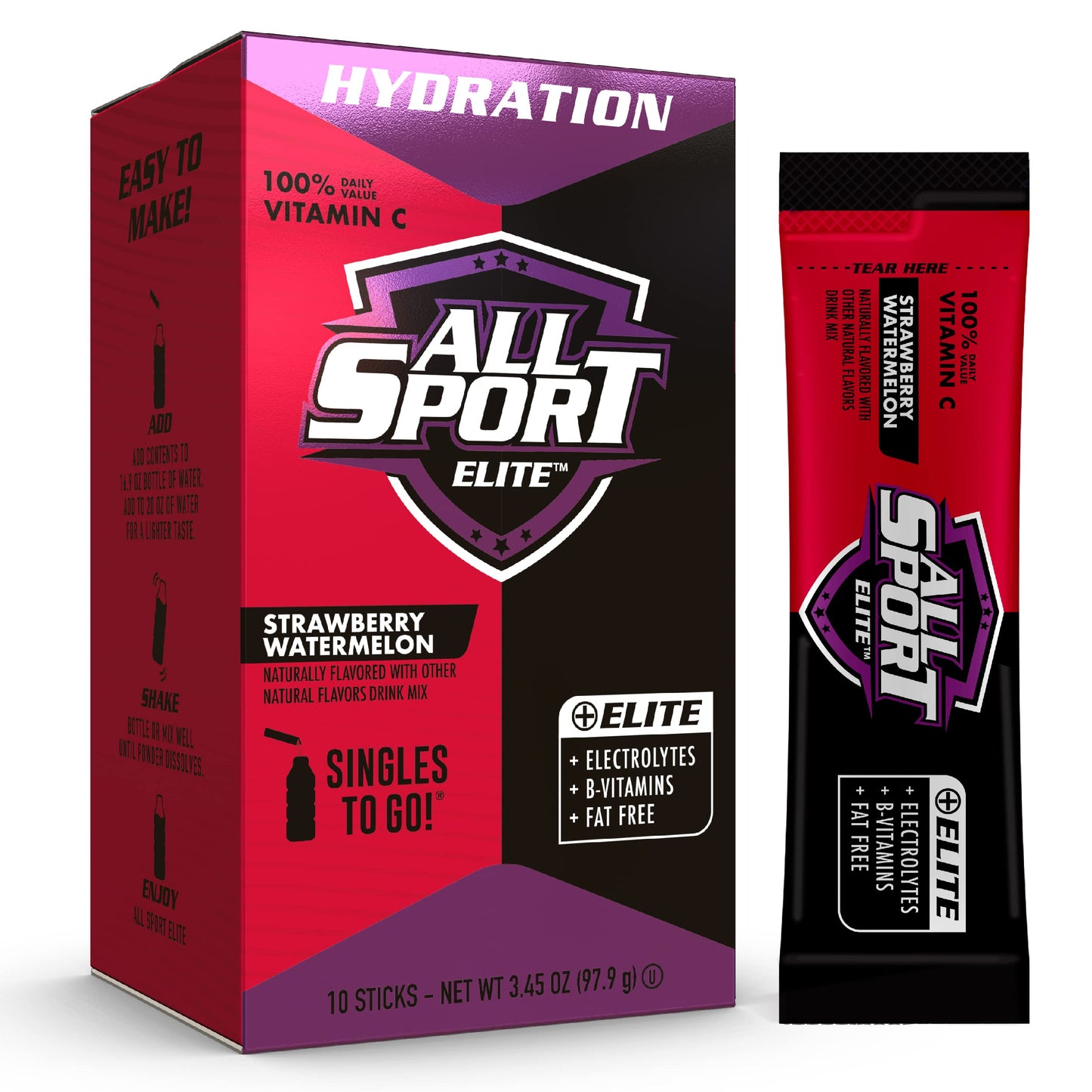 ALL SPORT advanced - Electrolyte Hydration Performance - Strawberry Watermelon - Singles To Go Powder Packets (10 Sticks)