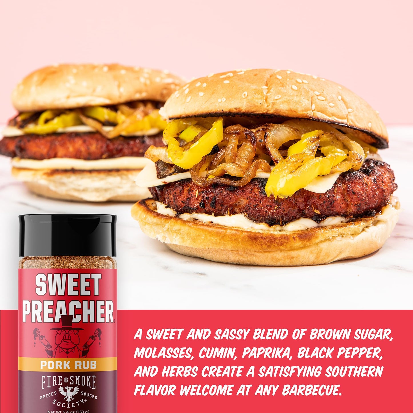 Fire & Smoke Society BBQ Rub - Sweet Preacher - Pork, Poultry, Beef Seasoning - 5.4 oz