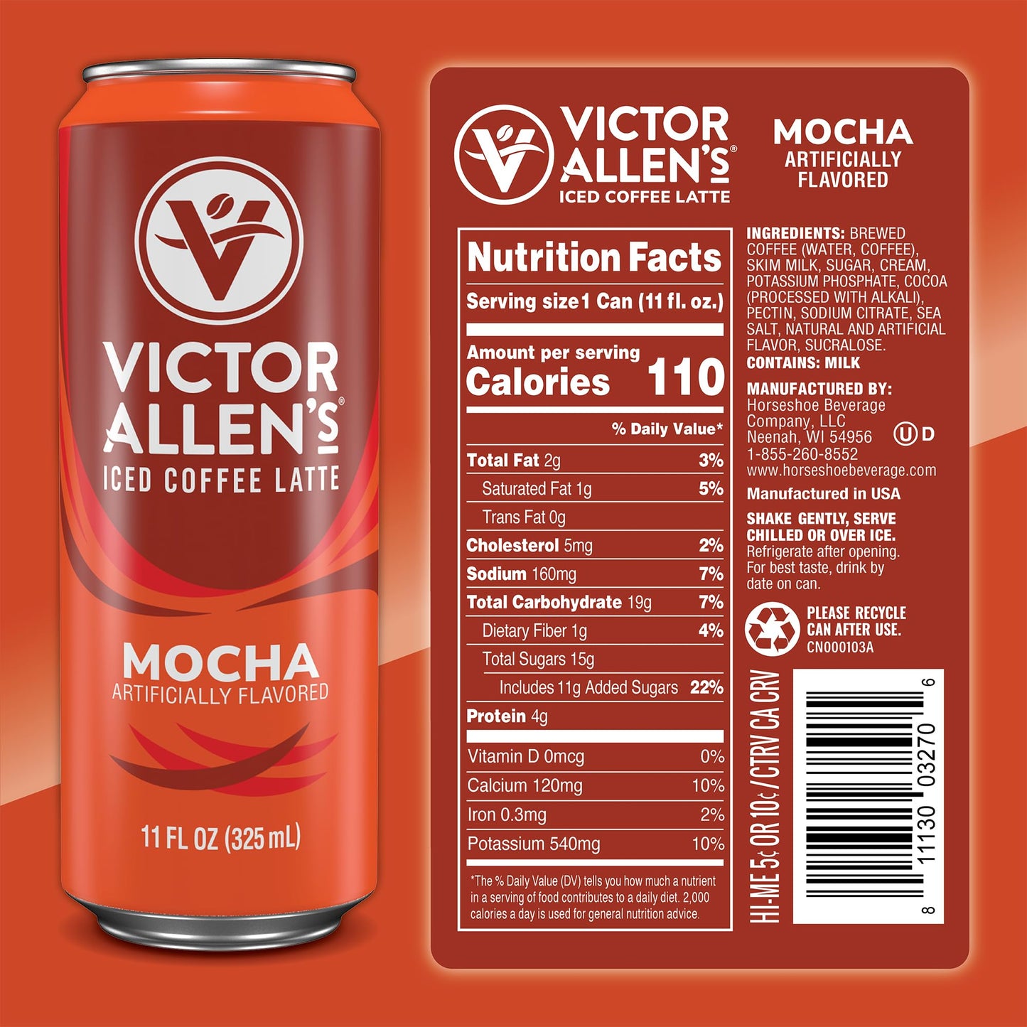 Victor Allen'S Coffee Mocha Iced Canned Coffee Latte, 11Oz Cans (12 Pack)