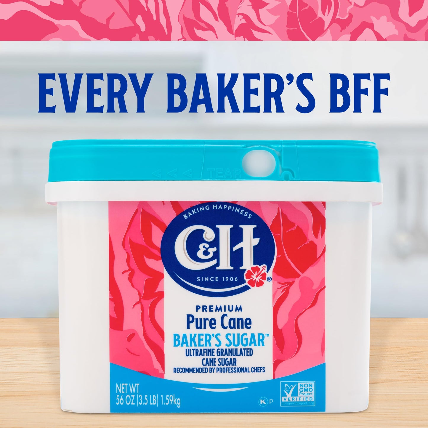 C&H Pure Cane Ultrafine Granulated Baker s Sugar, 3.5 lb Easy Baking Tub