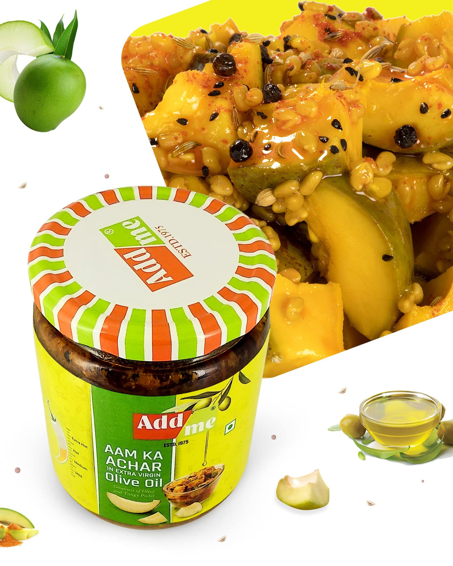 Add Me Home Made Mango Pickle In Olive Oil 500Gm Aam Ka Achar Glass Jar