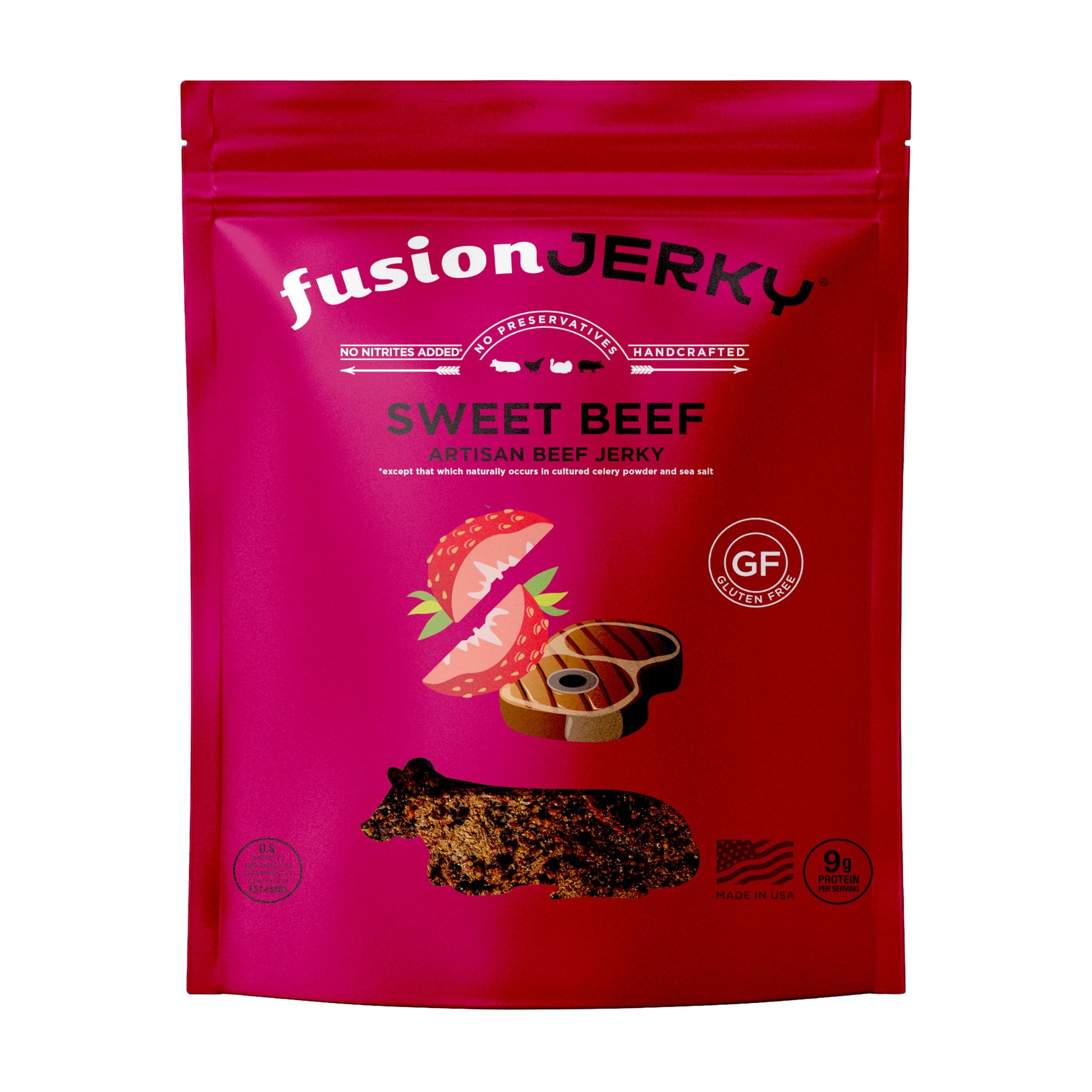 Fusion Jerky Artisan Beef Jerky, Sweet Beef, 2.5 Oz - All Natural, 12G Protein, Premium Usa Sourced Meat, Gluten Free, Prime Cut