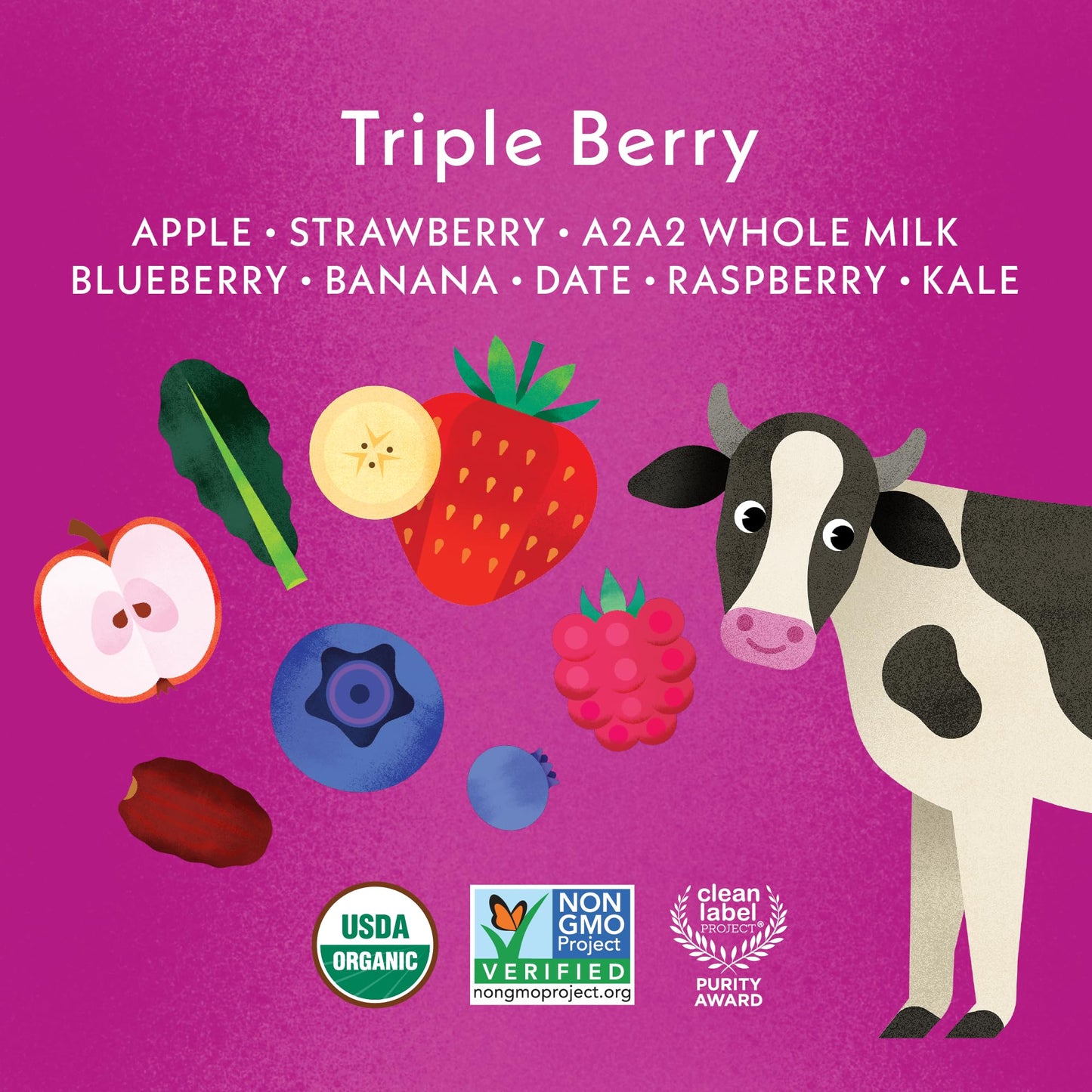 Once Upon a Farm A2/A2 Whole Milk Shake, Triple Berry Kids Pouch, 4oz