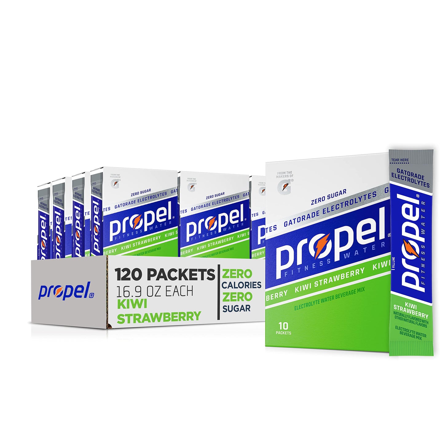 Propel Powder Packets, Kiwi Strawberry With Electrolytes, Vitamins and No Sugar, Pack of 12, 10 Packets each, Total 120 packets 