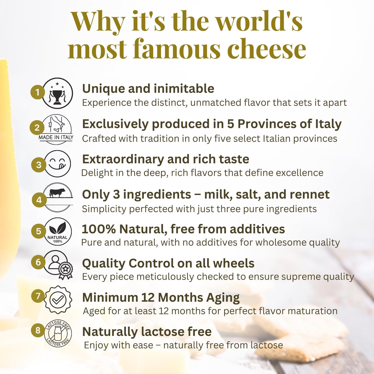 Latteria Soresina Parmesan Cheese Block, Parmigiano Reggiano DOP, 20 lb (¼ Wheel), 24 Months Aged, Imported from Italy