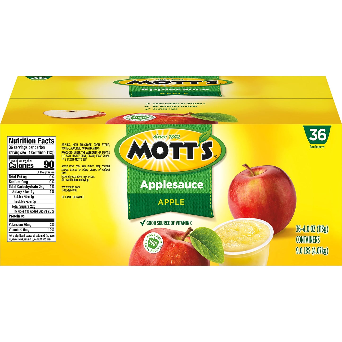 Mott'S Applesauce, 4 Oz Cups, 36 Count, No Artificial Flavors, Good Source Of Vitamin C, Nutritious Option For The Whole Family