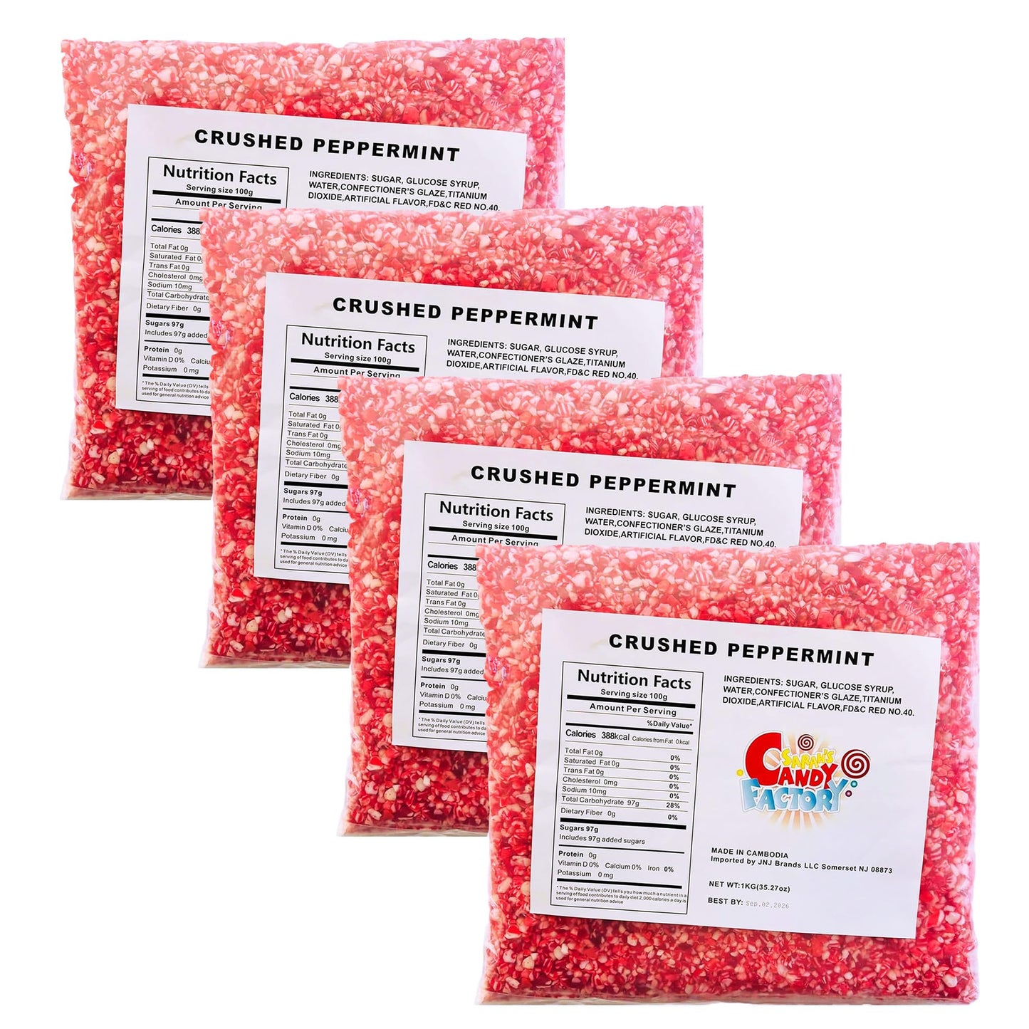 Sarah'S Candy Factory 2.2 Lbs 4 Pack (Total 8.8 Lbs) Candy Cane Crushed Peppermint Candy Pieces Bits In Bag, Kosher And Vegan