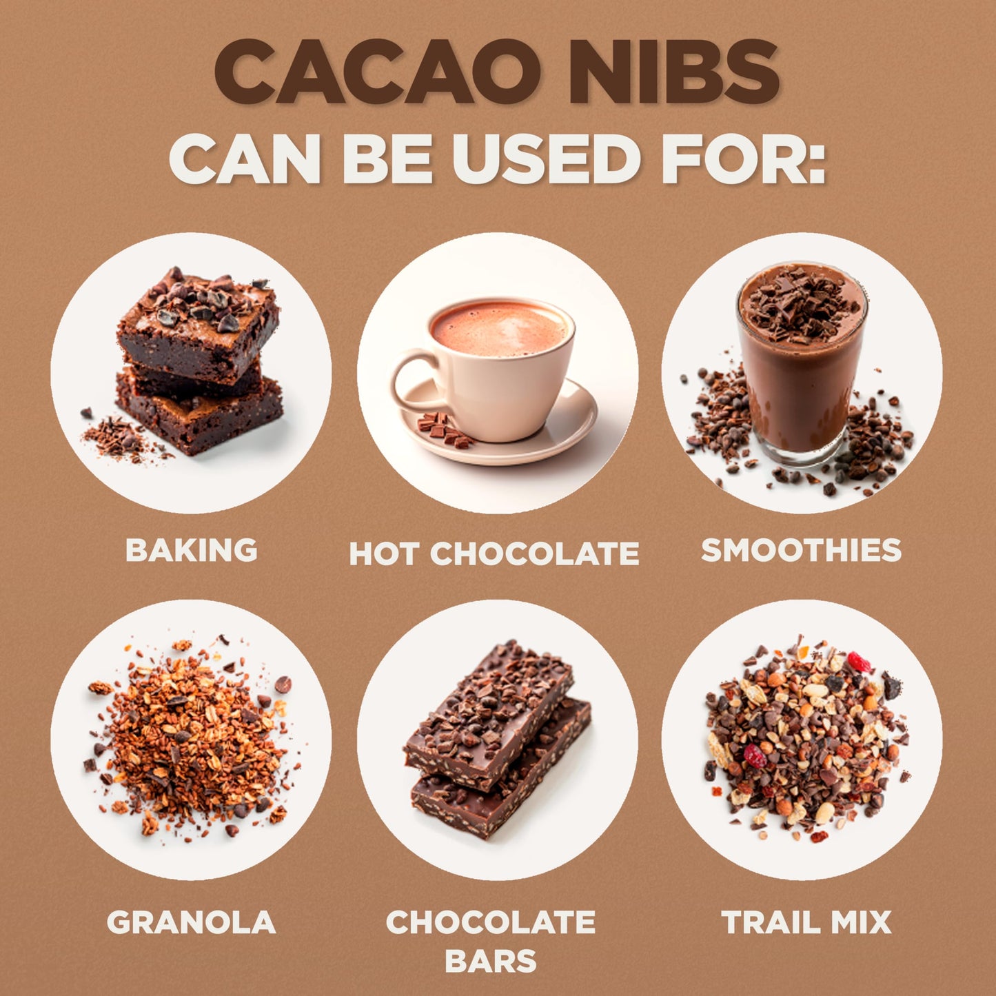 NaturaleBio Organic Raw Cacao Nibs 1 lb. Natural and Pure. Made in Tropical Regions from The Theobroma Cacao Plant. Source of Ma