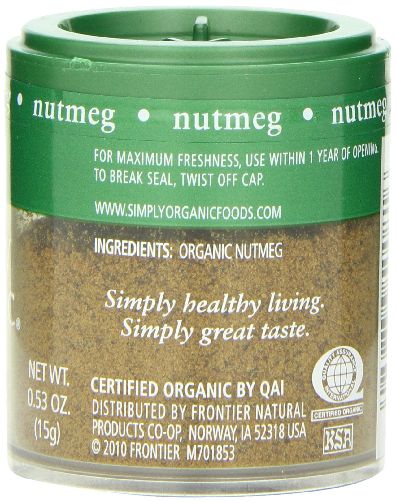 Simply Organic Nutmeg Ground Organic, Mini Spice, 0.53 Ounce (Pack Of 6)