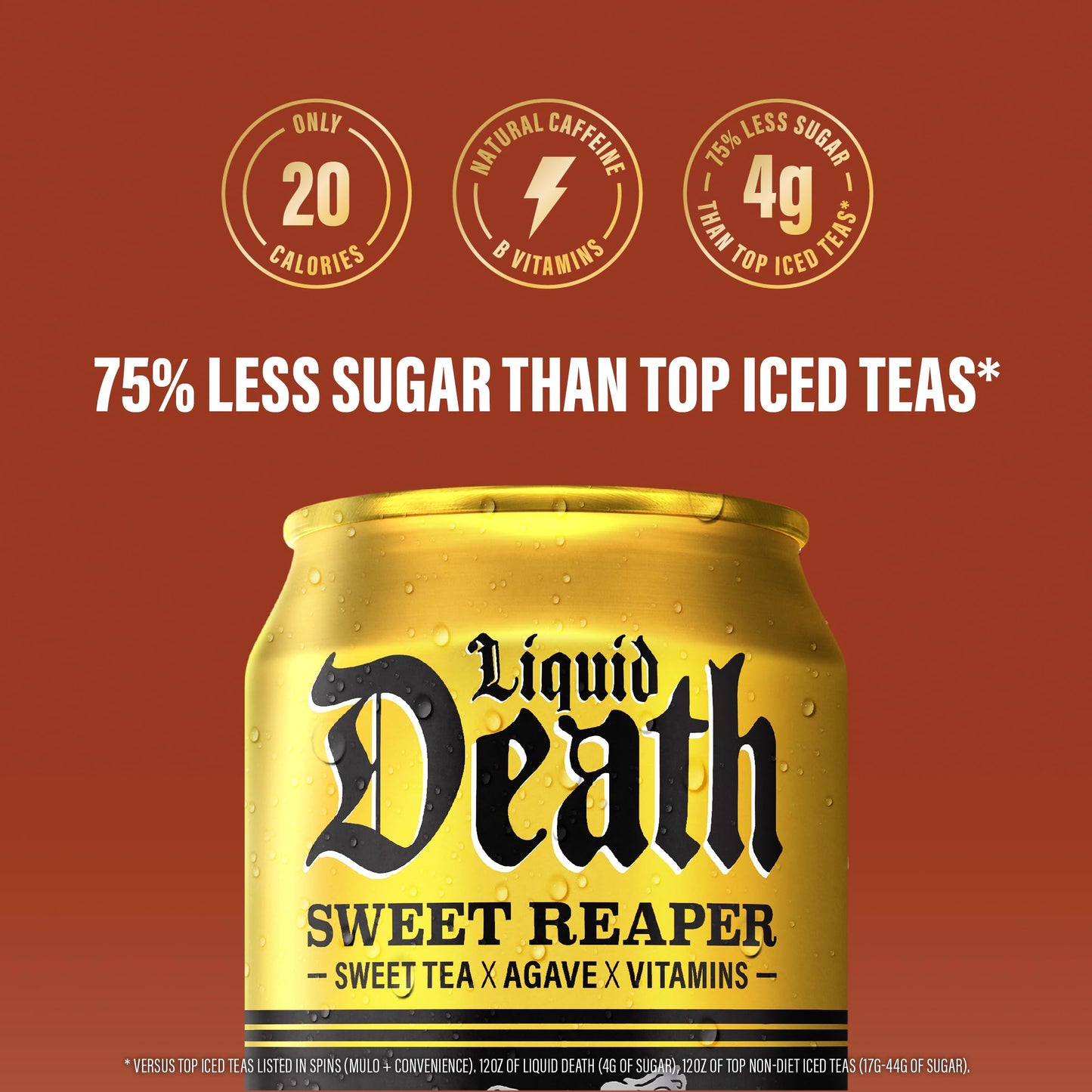 Liquid Death, Sweet Reaper Iced Tea, 12-Pack (12 Oz Cans), Southern Style Sweet Tea, Low Calorie, No Artificial Sweeteners, B12