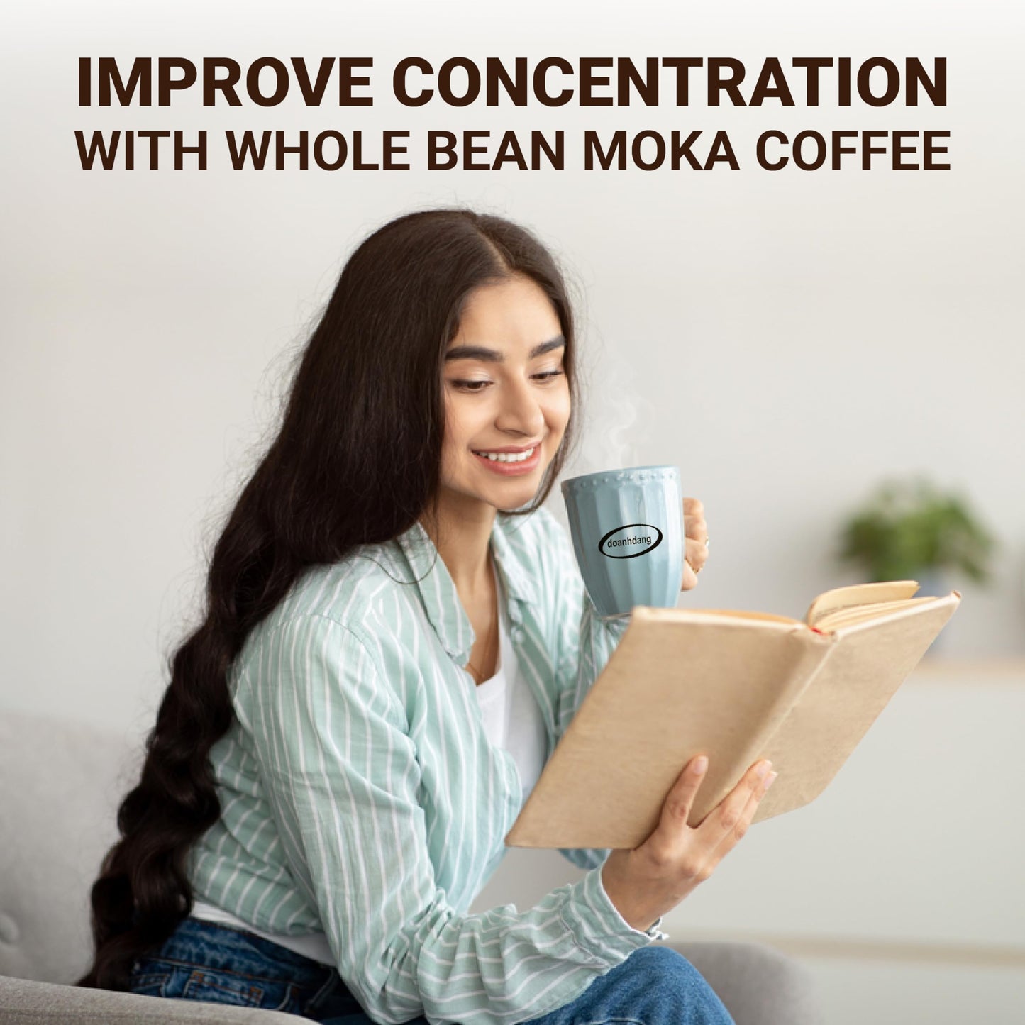 Doanhdang - 17.6 Oz Enhanced Moka Whole Bean Coffee, 100% Medium Roast, Rich Flavor For Espresso Shot And Brew, Origin From Vietnam, Whole Med Roast Beans