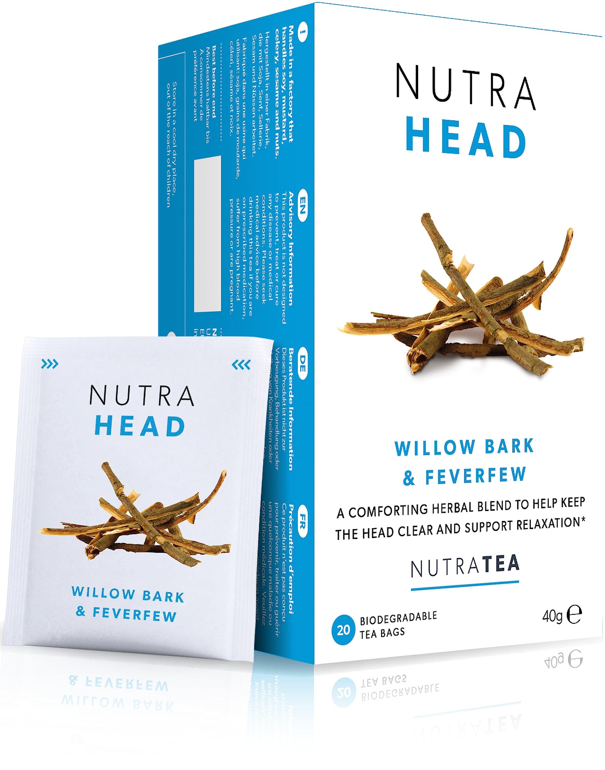NUTRAHEAD - Migraine Relief Tea | Headache Relief Tea - For Migraine & Tension Headache Relief - Includes Feverfew, Willow Bark 