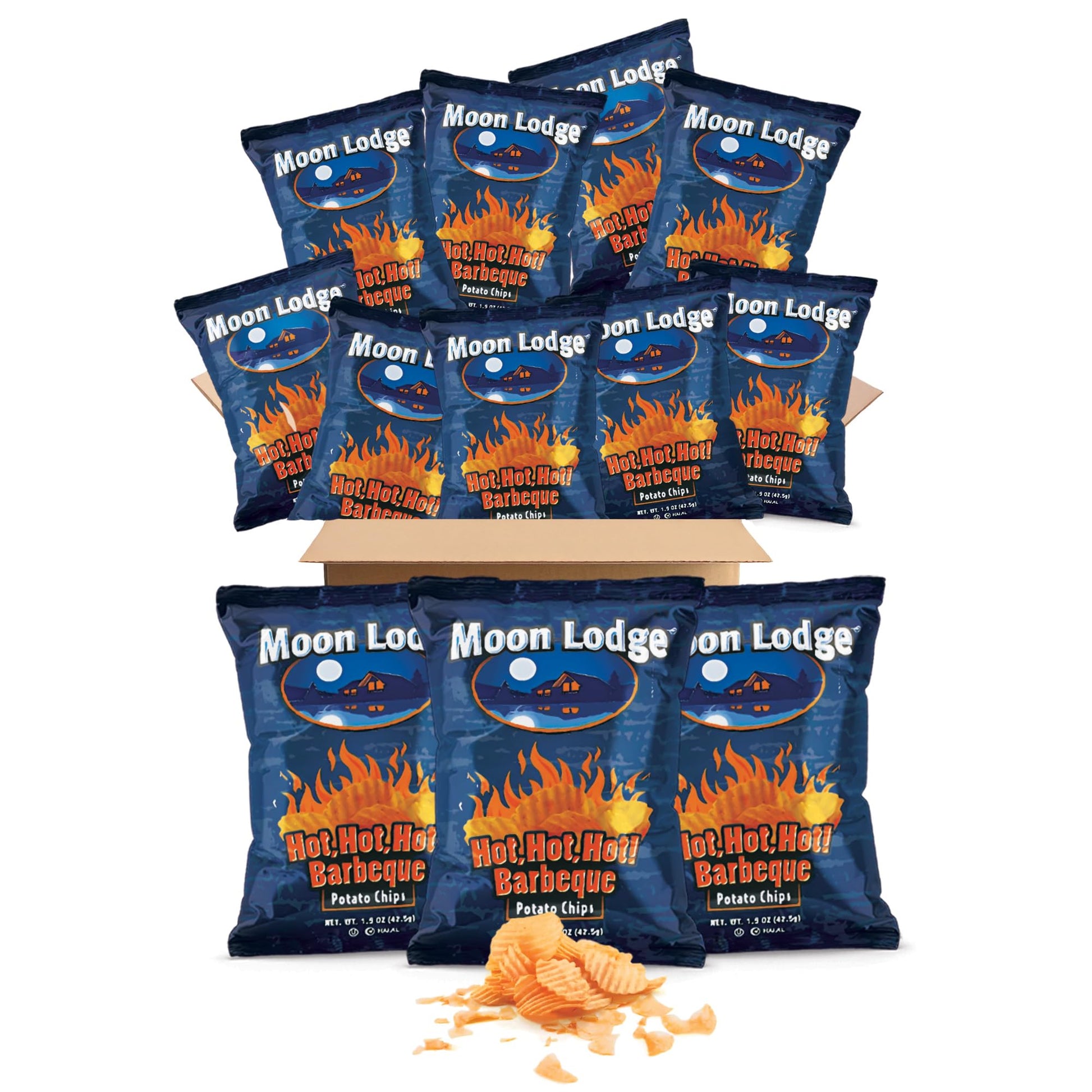 BraveGoods Hot Barbeque Potato Chips - Kosher & Halal Snacks, 12 Pack (1.5 Oz Bag) for Parties & Movie Nights