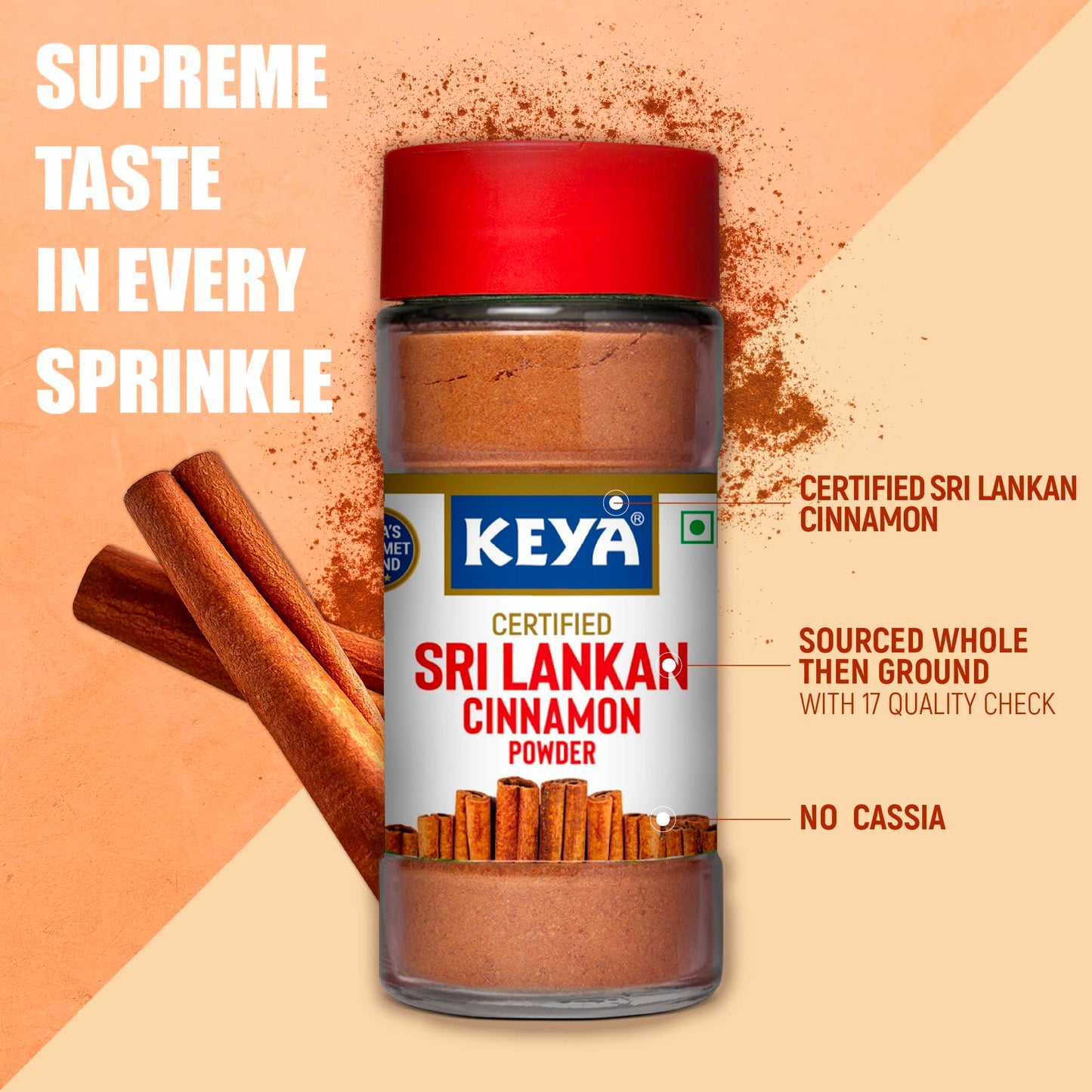 Keya Srilankan Cinnamon Powder | Dalchini Powder | Ceylon Cinnamon Sourced From Sri Lanka | 50G