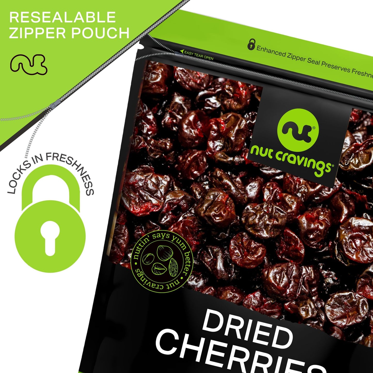 NUT CRAVINGS - Sun Dried Sour Tart Cherries, Lightly Sweetened, Unsulphured (32oz, 2 LB) Bulk Dry Fruits Packed Fresh in Reseala