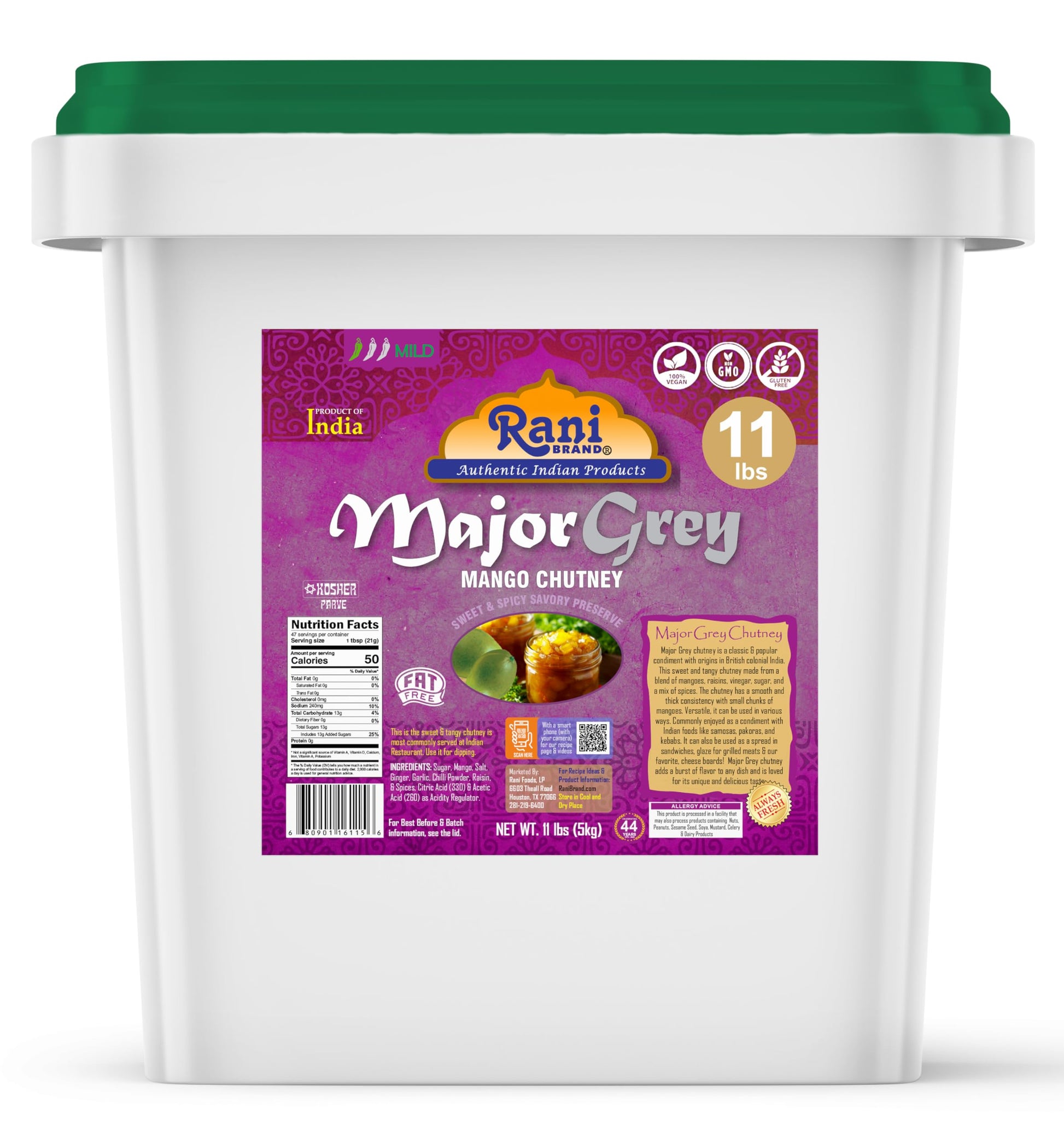 Rani Major Grey Mango Chutney (Indian Preserve) 176oz (11lbs) 5kg Bulk, Ready to eat, Vegan ~ Gluten Free, All Natural, NON-GMO,