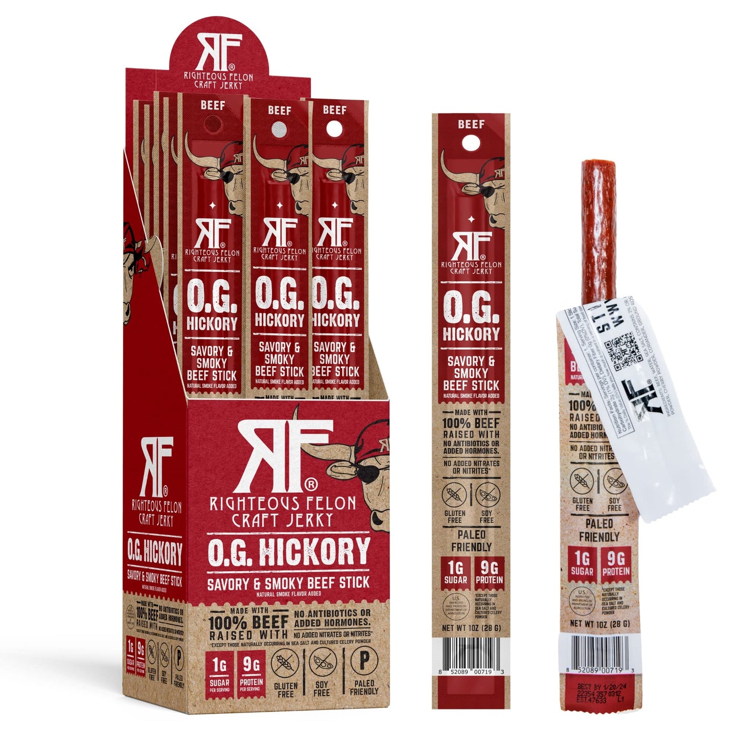 Righteous Felon Meat Sticks | 100% Beef Sticks | Gluten Free & Keto Meat Sticks | Low Sugar & High Protein Meat Sticks | Healthy