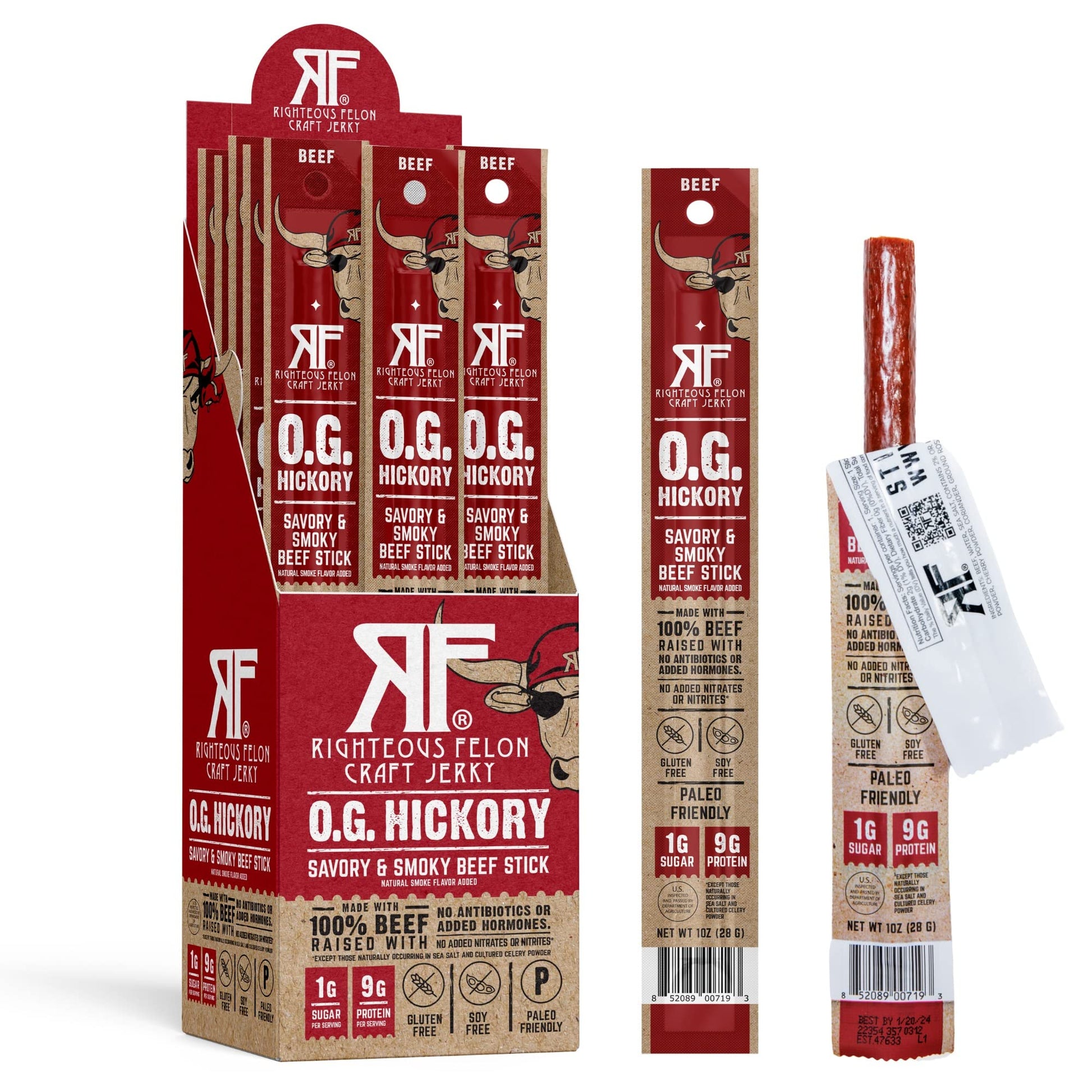 Righteous Felon Meat Sticks | 100% Beef Sticks | Gluten Free & Keto Meat Sticks | Low Sugar & High Protein Meat Sticks | Healthy